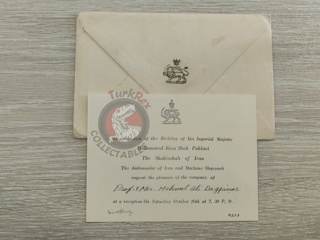Birthday celebration of Mohammad Reza Pahlavi Invitation Card with Envelope Iran Turkey