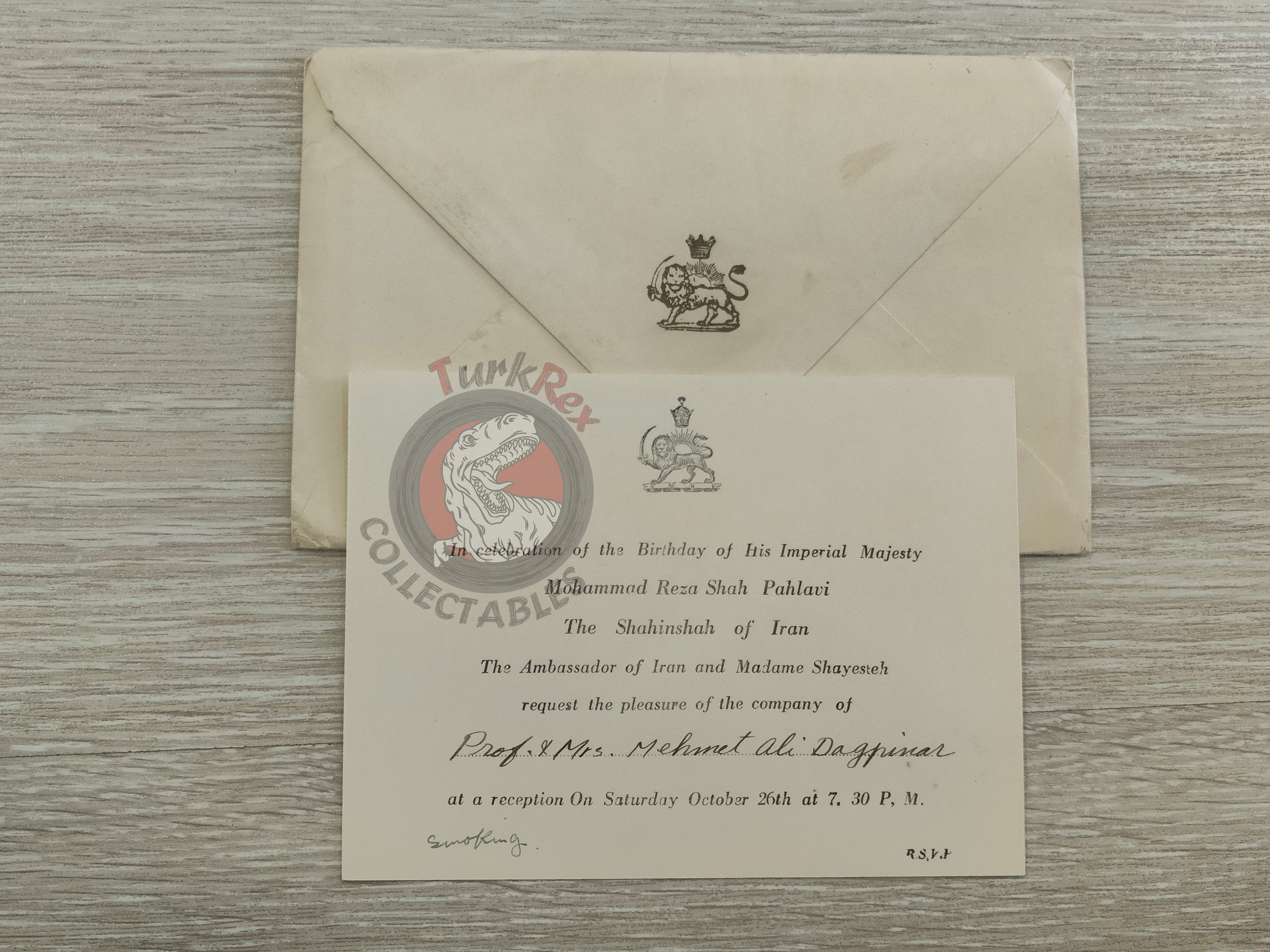 Birthday celebration of Mohammad Reza Pahlavi Invitation Card with Envelope Iran Turkey