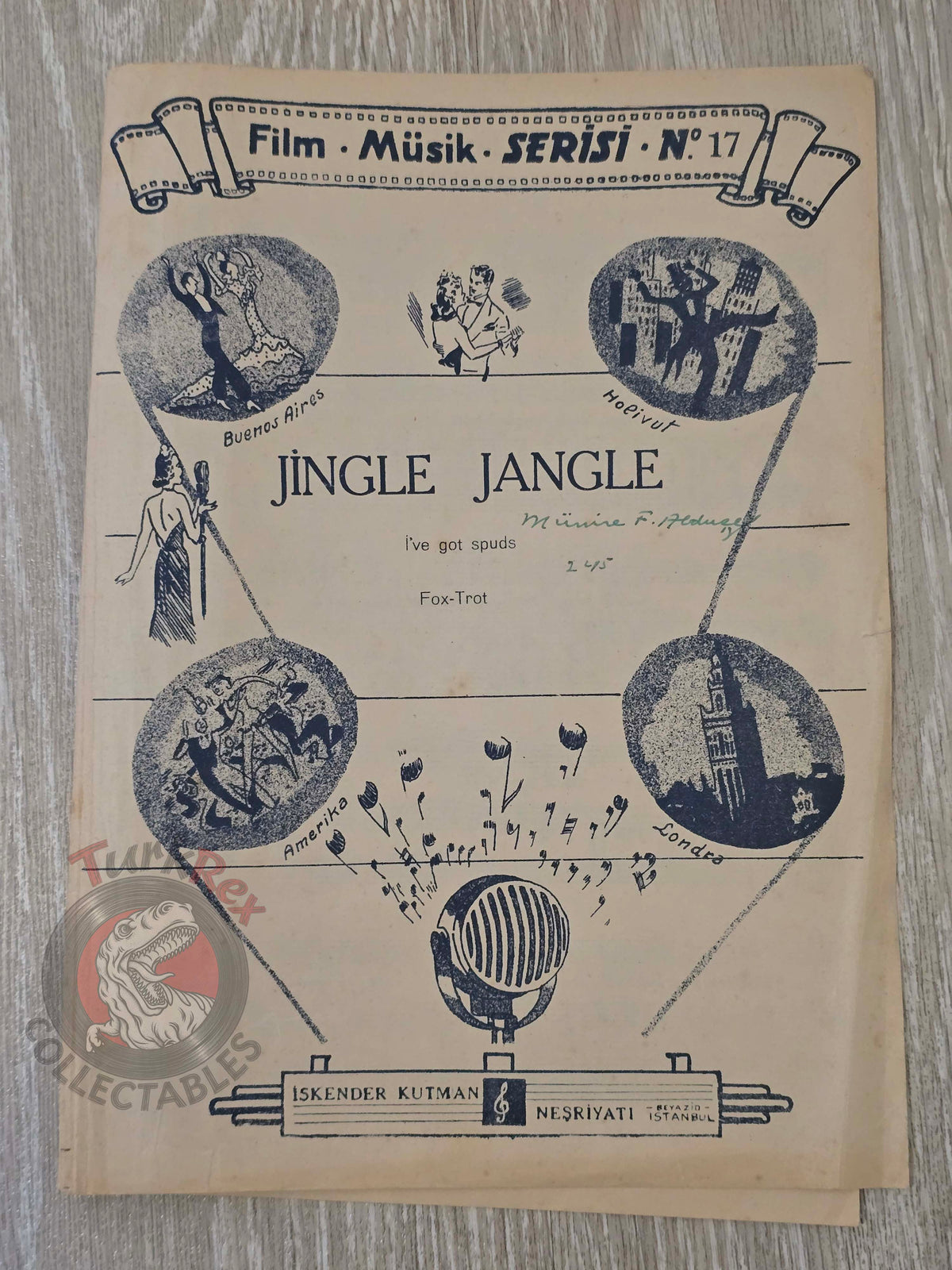 Jingle Jangle Jingle (I Got Spurs) Turkish Vintage Musical Notes Sheet Turkey Glamour Boy