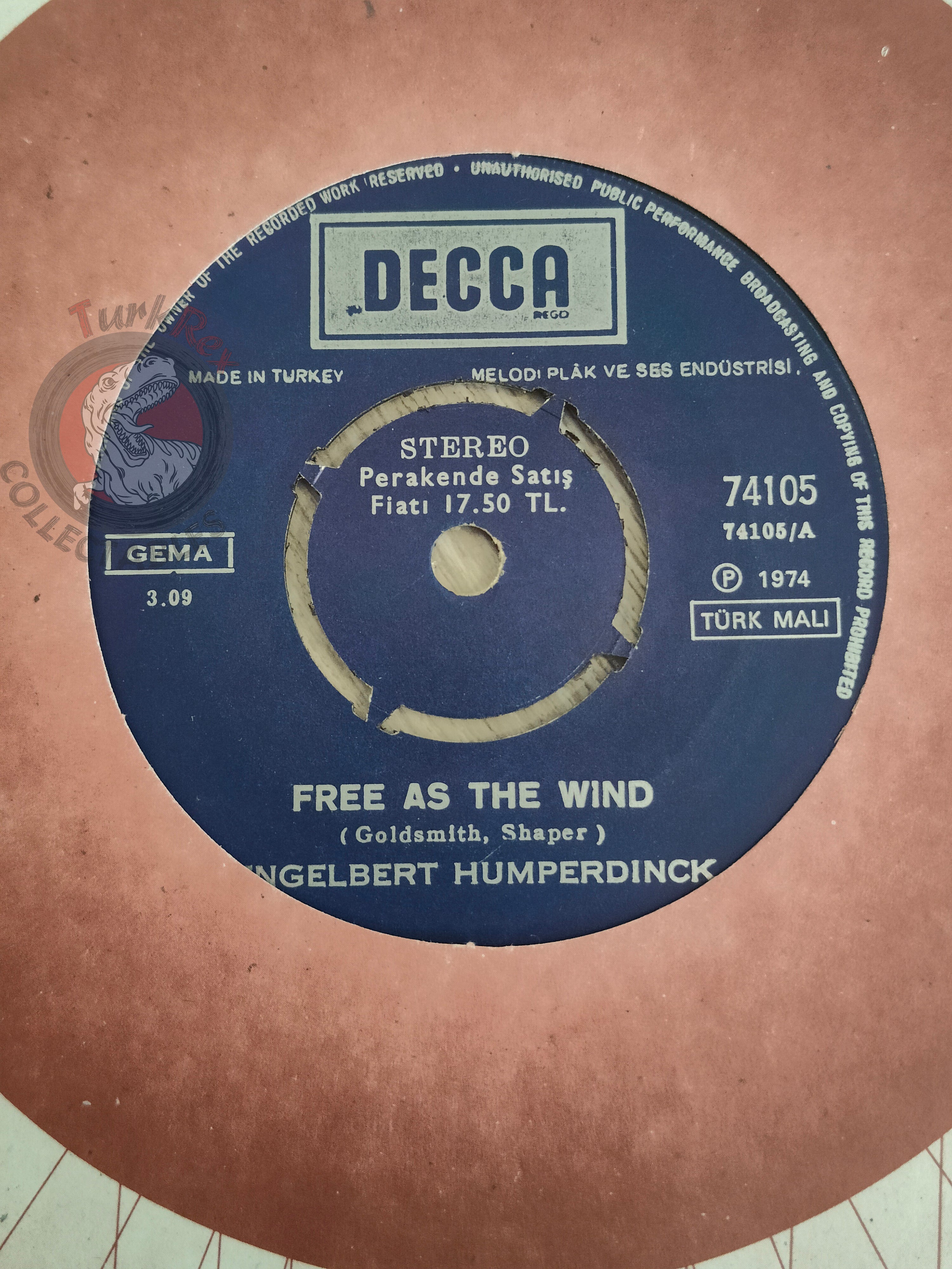Engelbert Humperdinck – Free As The Wind 7" Turkish Pressing Vinyl Turkey Edition