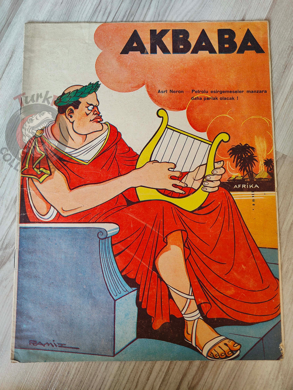 Akbaba 1936 Humor Magazine Turkish Turkey Modern Nero Mussolini Italy War WW2 era