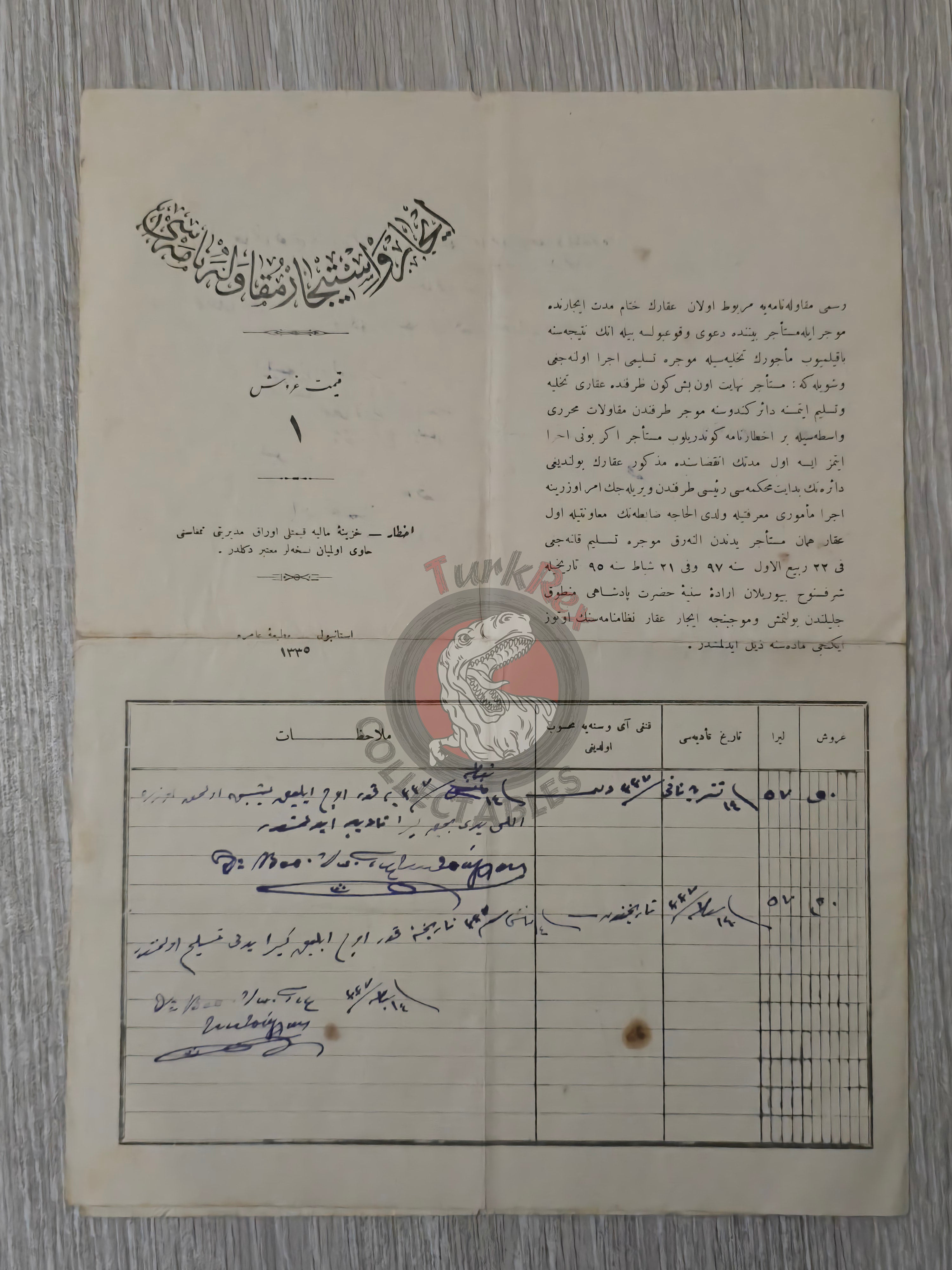 Ottoman Rental Contract of Home İstanbul 1920 Greek and Armenian Citizens Armenia