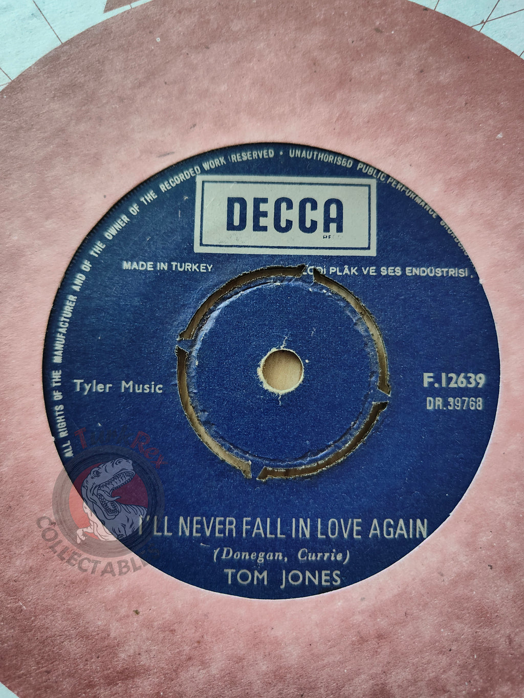 Tom Jones – I'll Never Fall In Love Again 7" Turkish Pressing Vinyl Turkey Edition