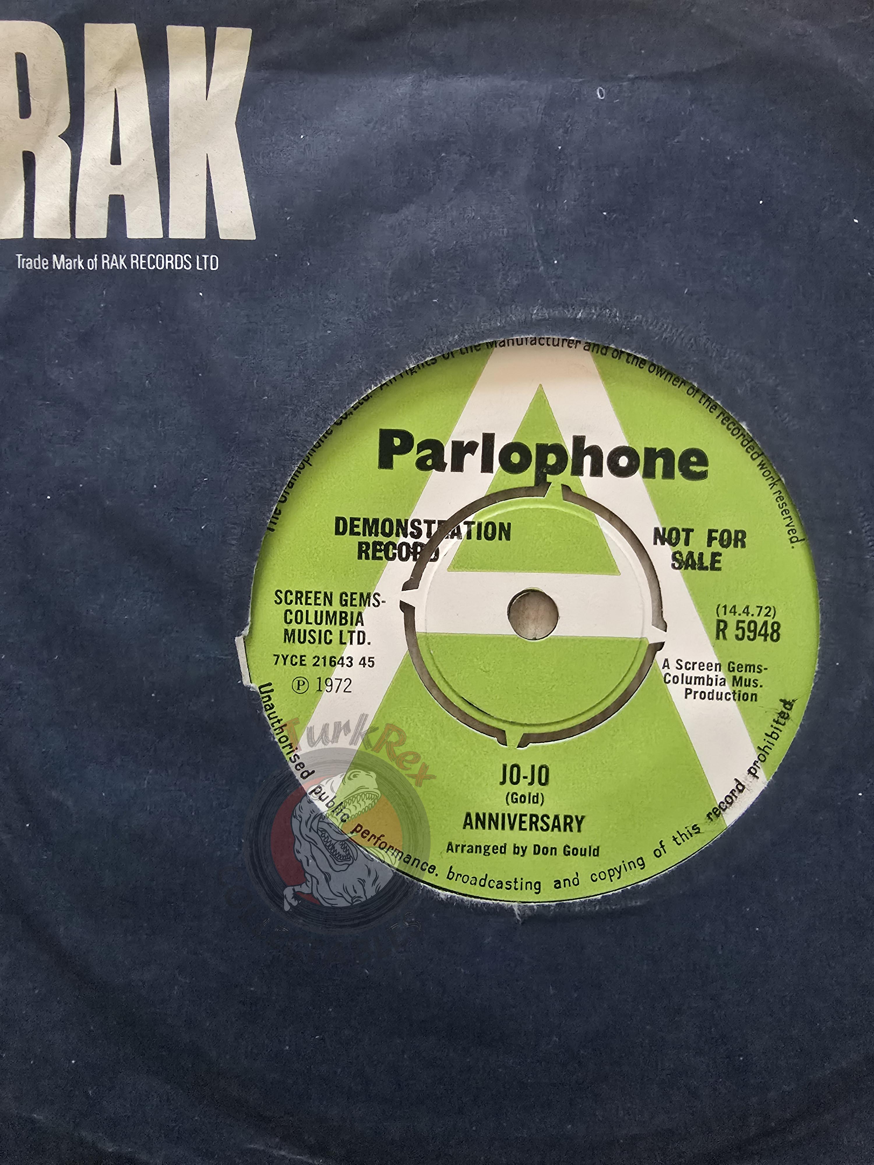Anniversary – Jo Jo / To Hurt A Friend 7" Promo UK Pressing Vinyl