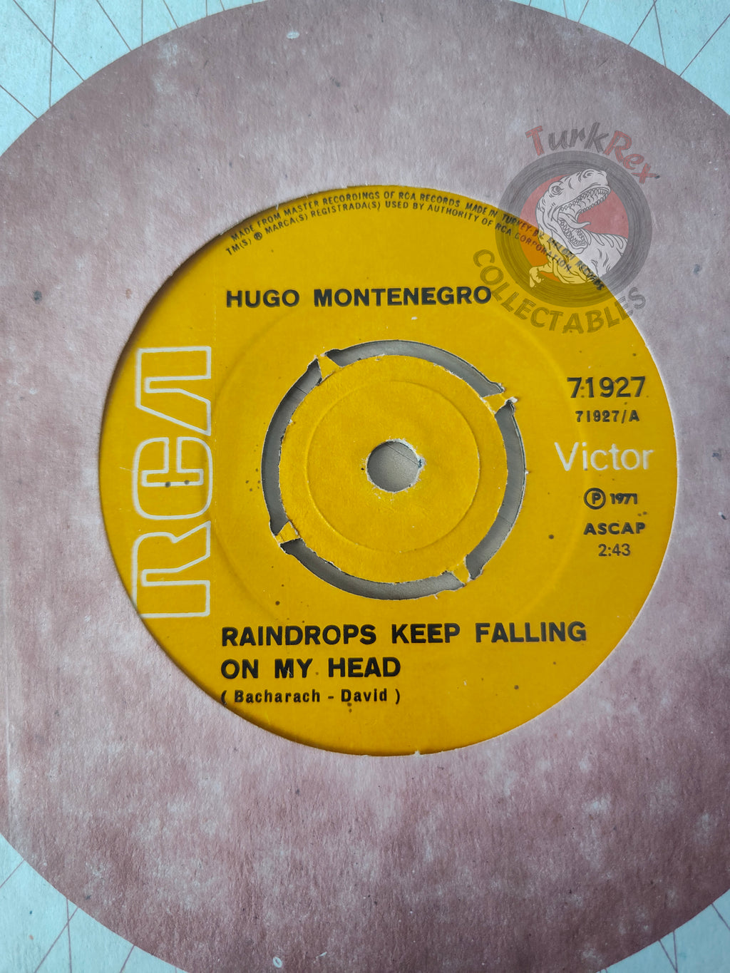 Hugo Montenegro Orchestra – Raindrops Keep Falling On My Head 7" Turkish Pressing Vinyl Turkey Edition