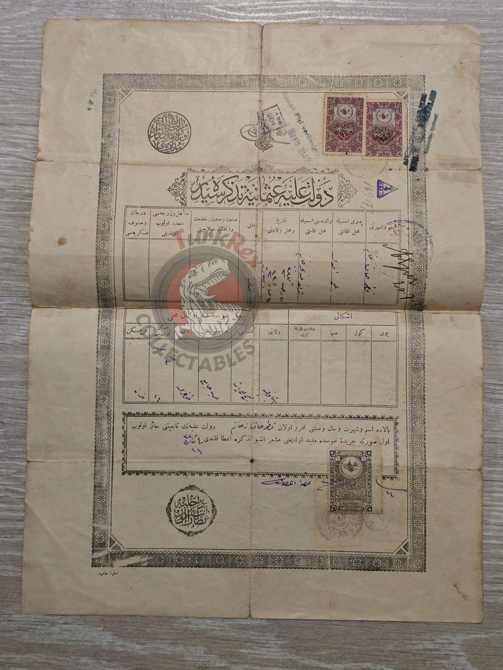 Ottoman Identity Document 1919 İstanbul Muslim Female Citizen Fatma Safinaz