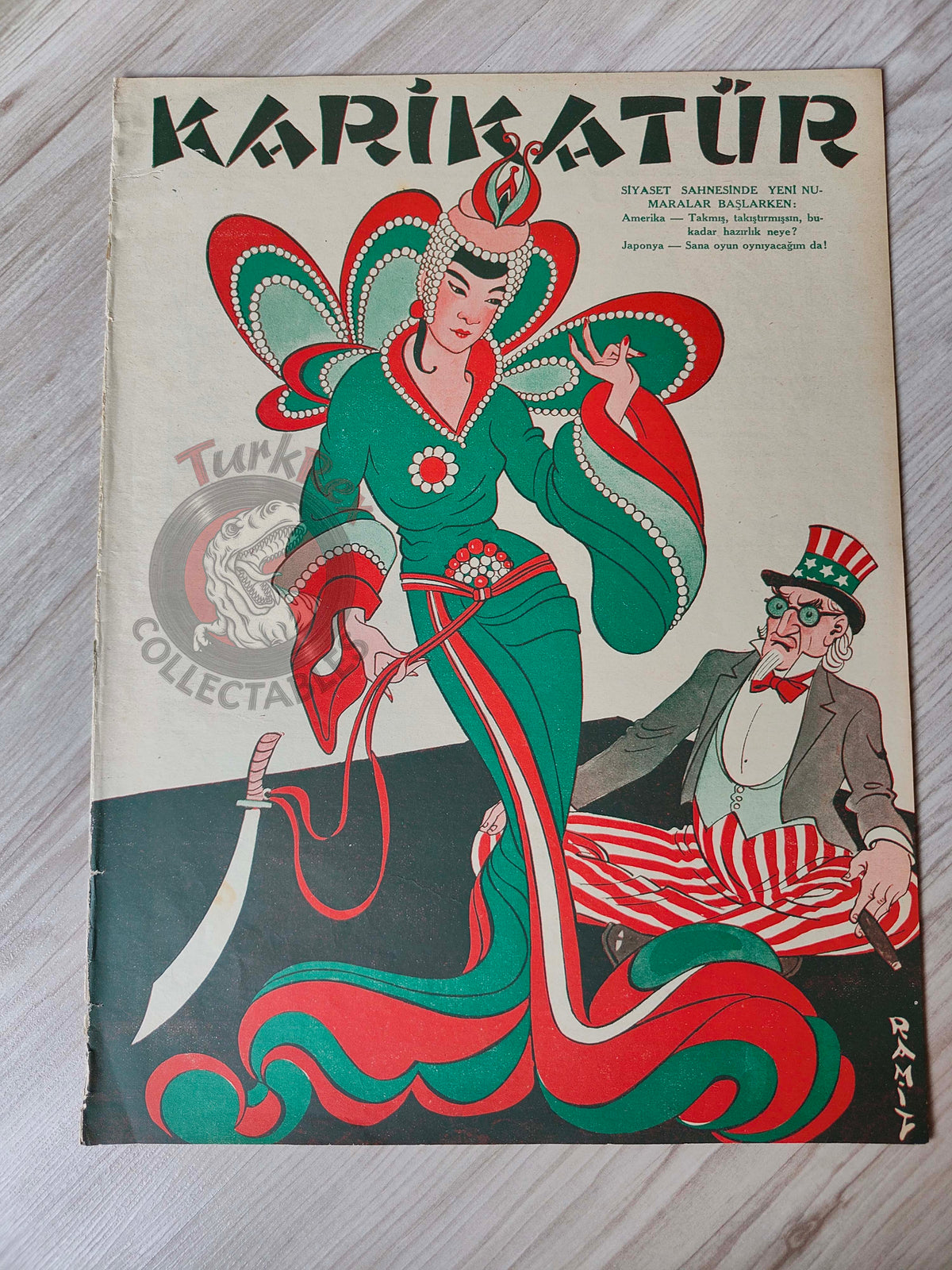 Karikatür 1941 Humor Magazine Turkish Turkey Uncle Sam USA WW2 era Soviet Russia Britain Japan