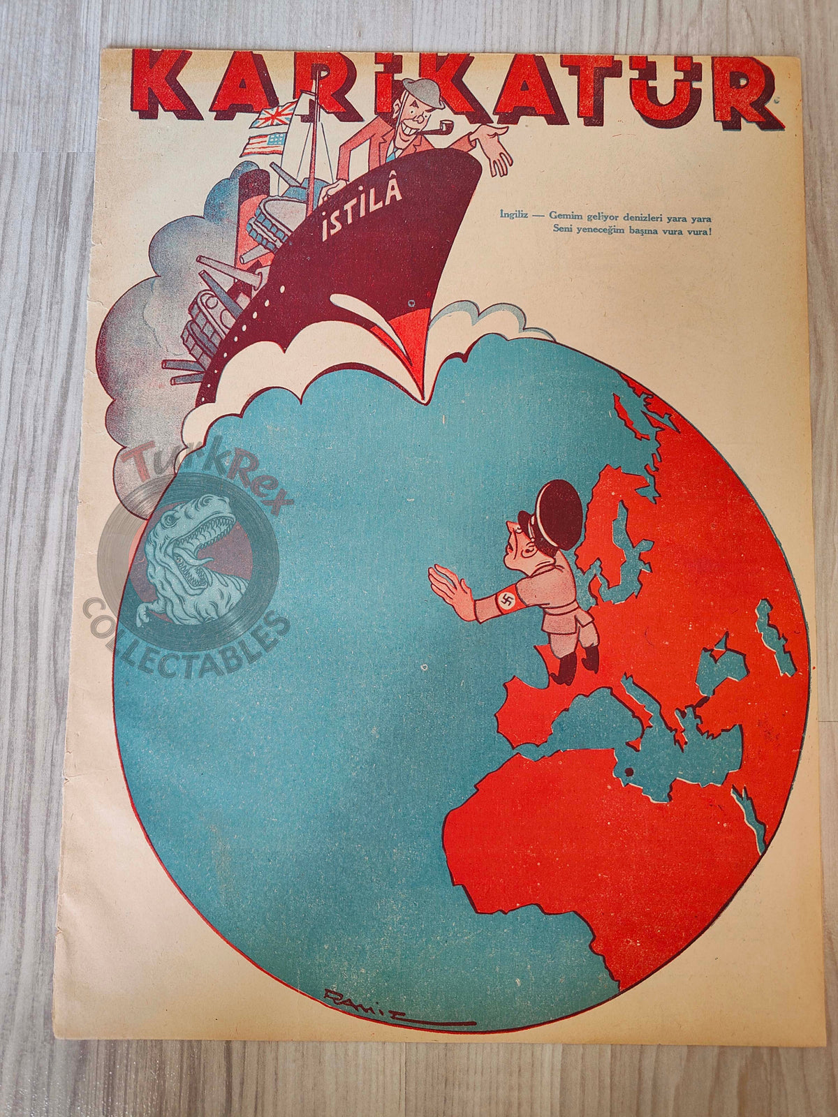 Karikatür 1944 Humor Magazine Turkish Turkey The Invasion Fleet Germany Britain USA WW2 era