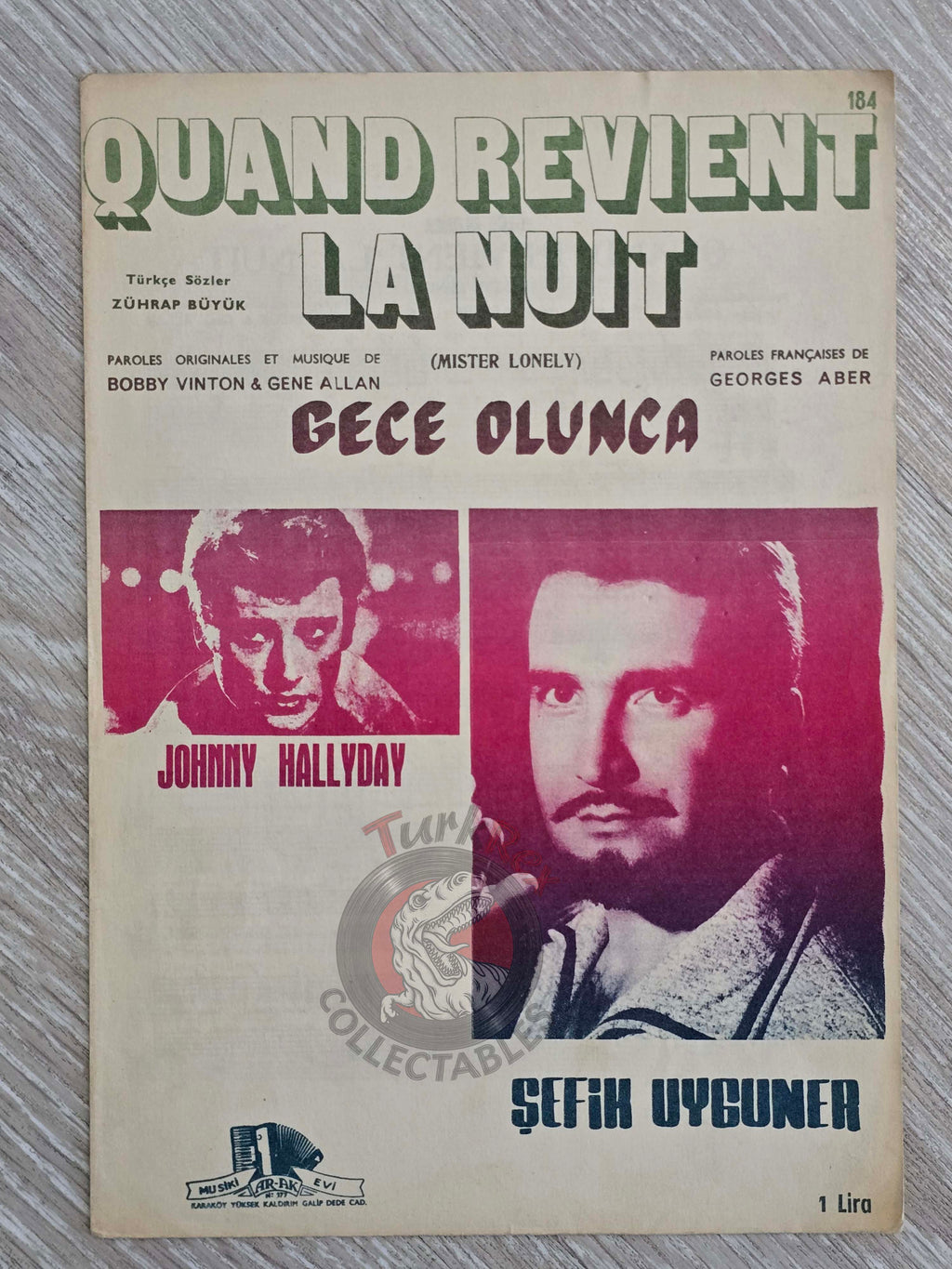 Johnny Hallyday – Quand Revient La Nuit Turkish Vintage Musical Notes Sheet Turkey
