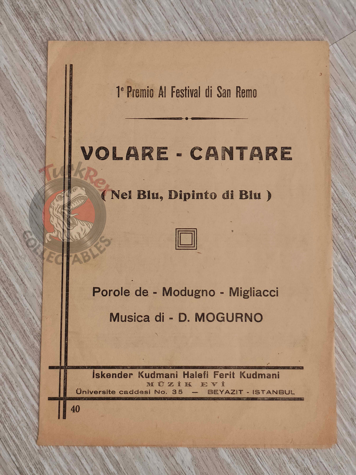Domenico Modugno – Volare Cantare Turkish Vintage Musical Notes Sheet Turkey