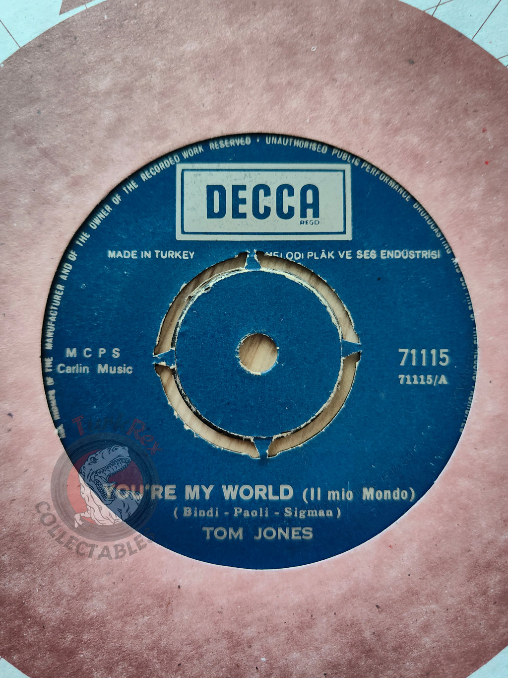 Tom Jones – You're My World 7" Turkish Pressing Vinyl Turkey Edition