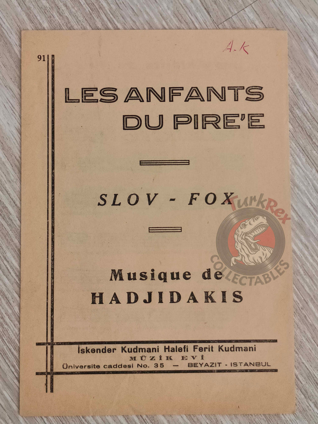 Dalida – Les Enfants du Pirée Turkish Vintage Musical Notes Sheet Turkey