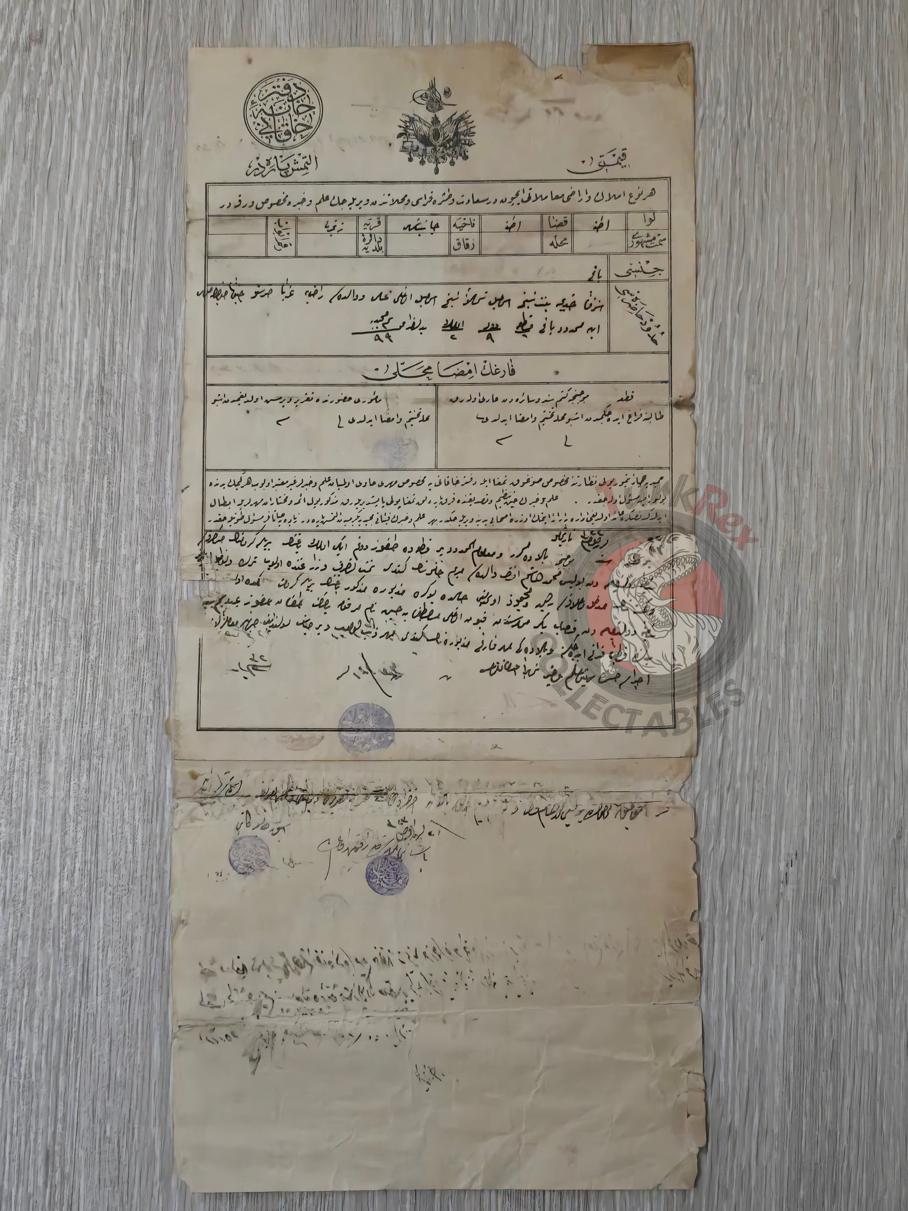 Ottoman 1907 Land Deed Vineyard in Adana Tarsus Title Deed Police Sheikh Greek