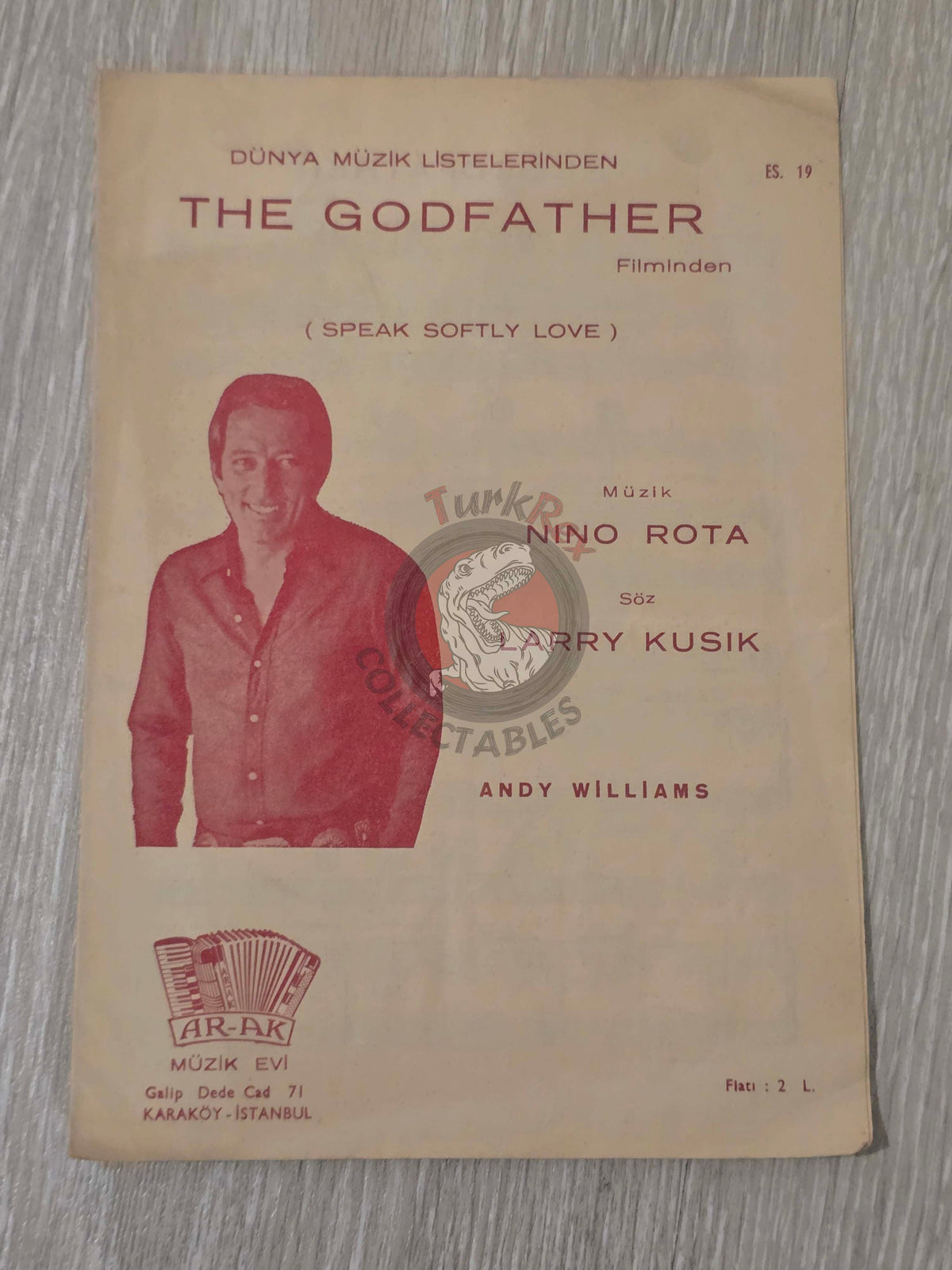 Andy Williams – The Godfather Speak Softly Love Turkish Vintage Musical Notes Sheet Turkey