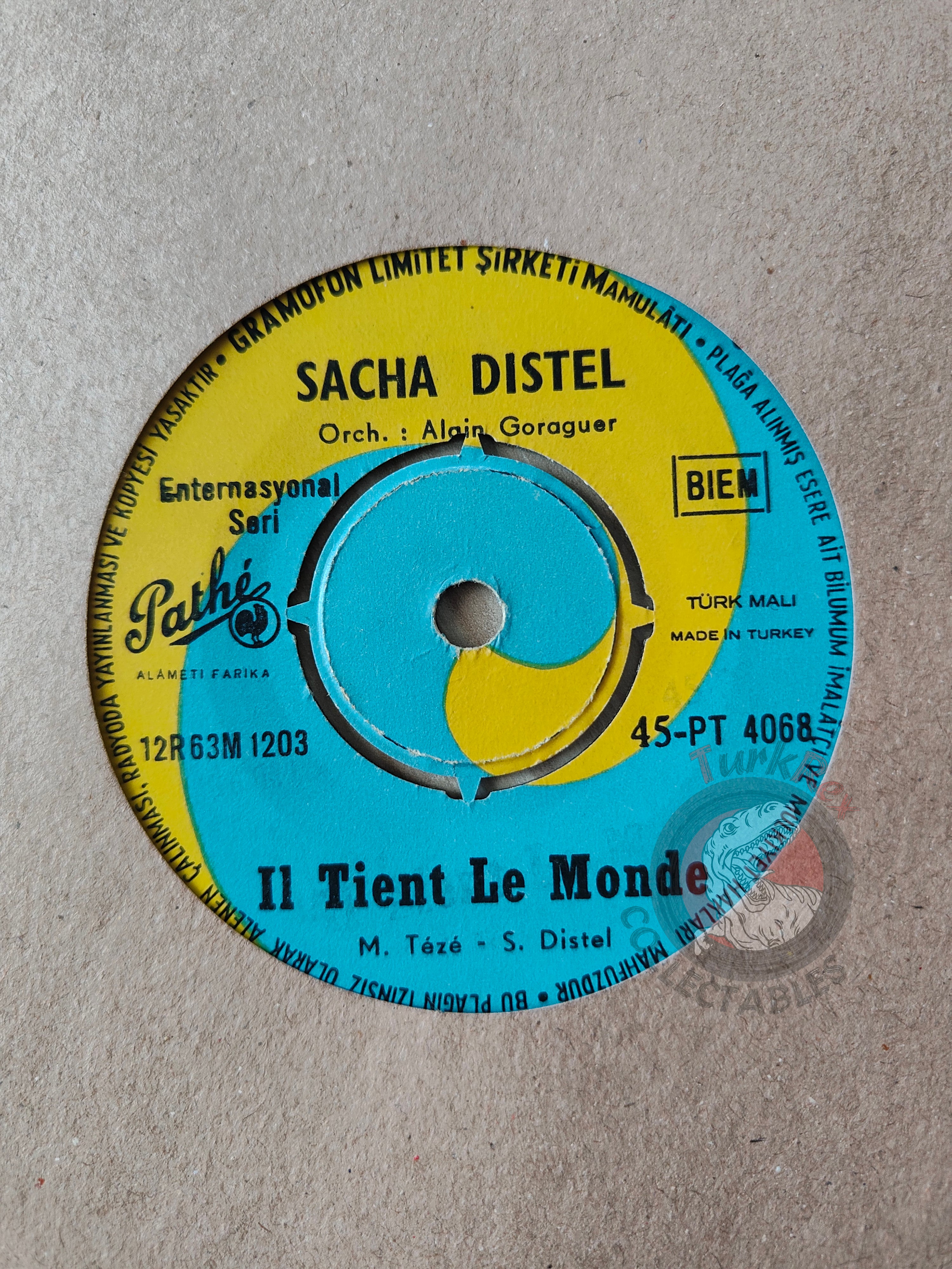 Sacha Distel – Il Tient Le Monde 7" Turkish Pressing Vinyl Turkey Edition