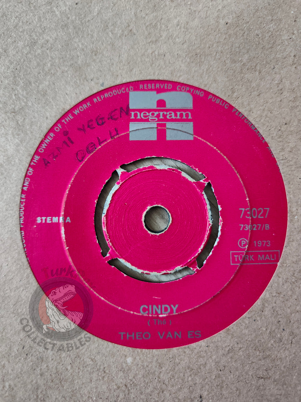 Theo Van Es – Hello My Love / Cindy 7" Turkish Pressing Vinyl Turkey Edition