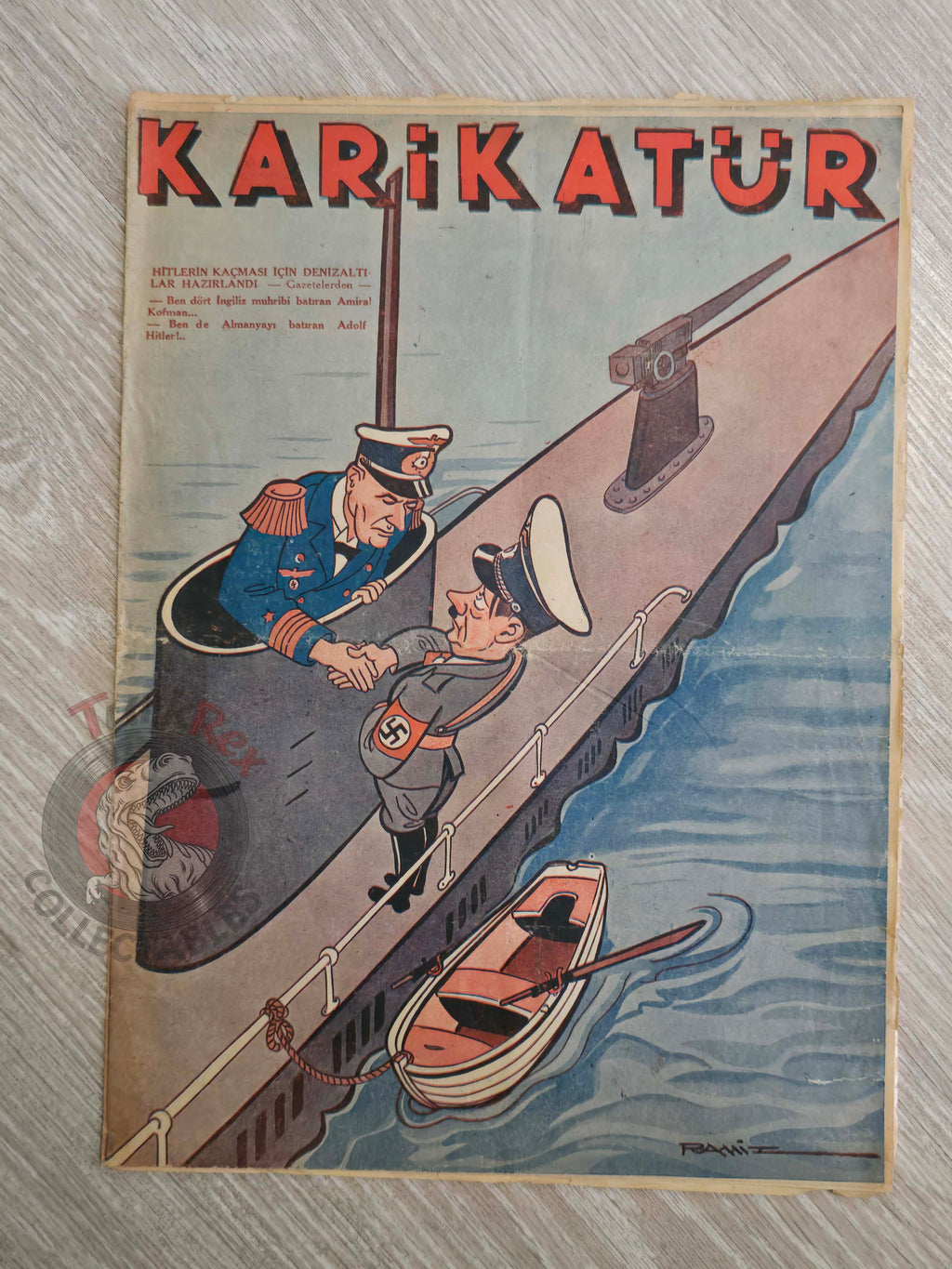 Karikatür 1944 Humor Magazine Turkish Turkey Submarines Prepared for Hitler’s Escape Germany WW2 era
