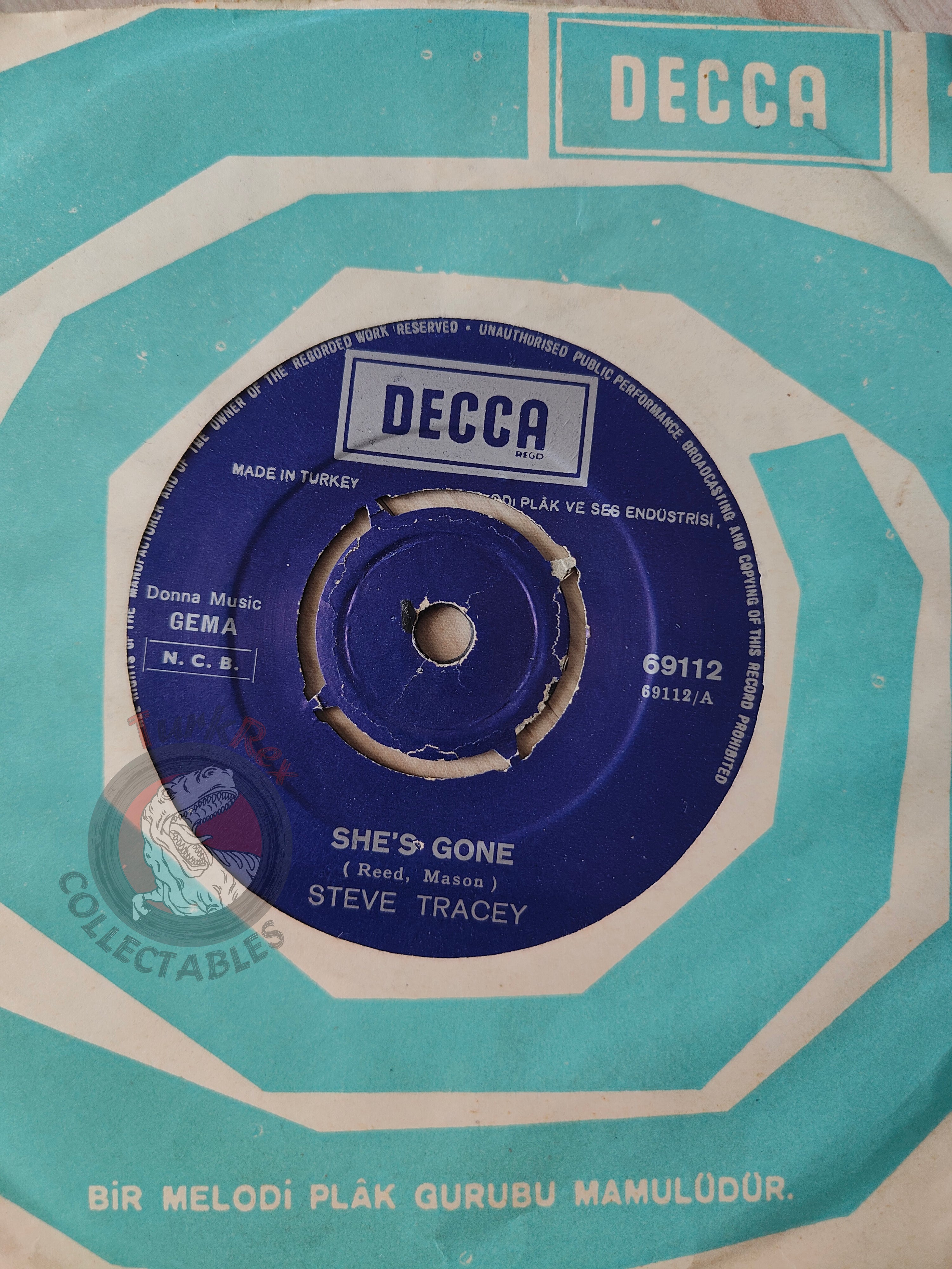 Steve Tracey – She's Gone 7" Turkish Pressing Vinyl Turkey Edition