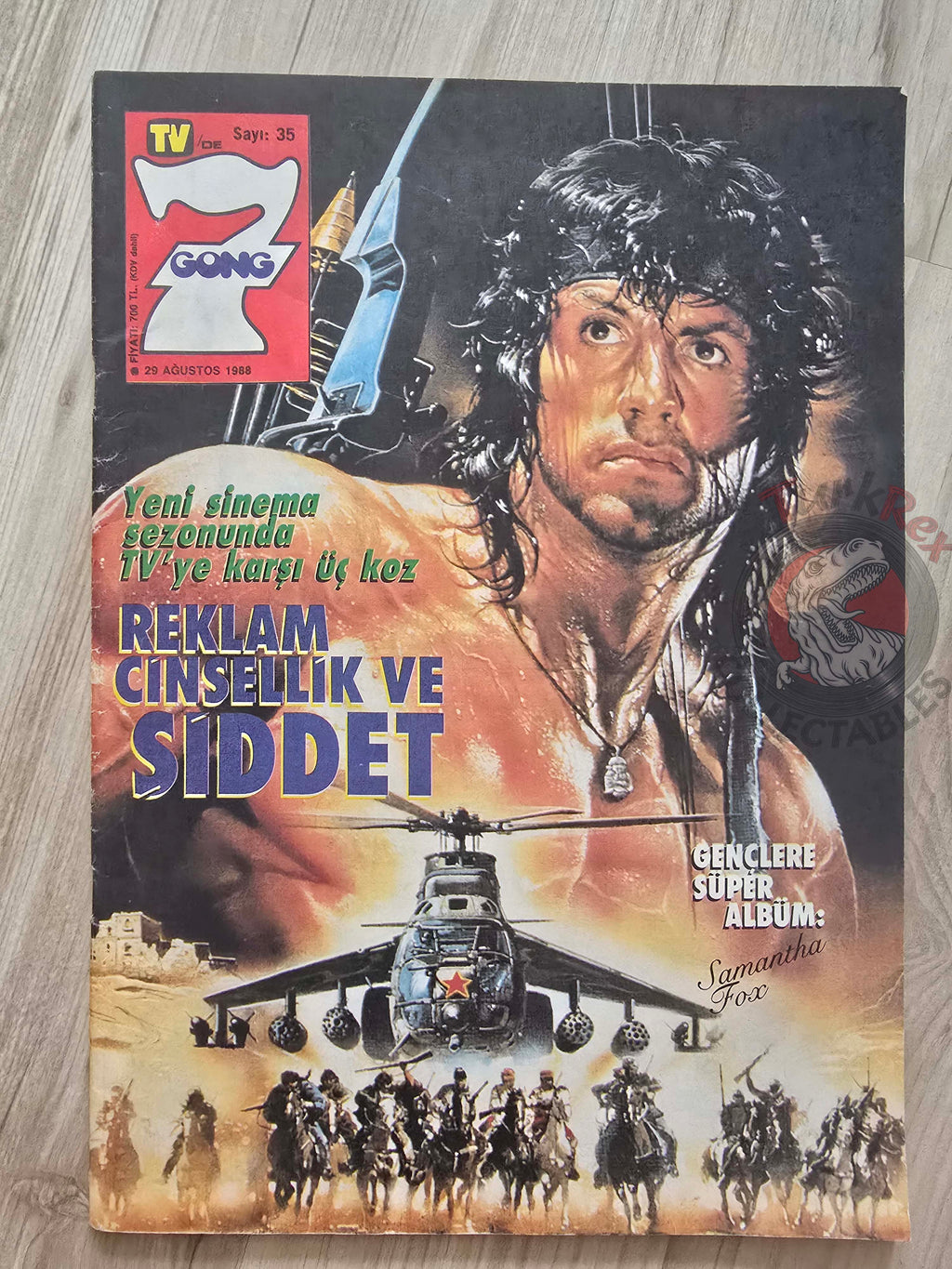 TV'de 7 Gong 1988 Rambo Turkish Magazine Turkey Sylvester Stallone Samantha Fox Joan Baez