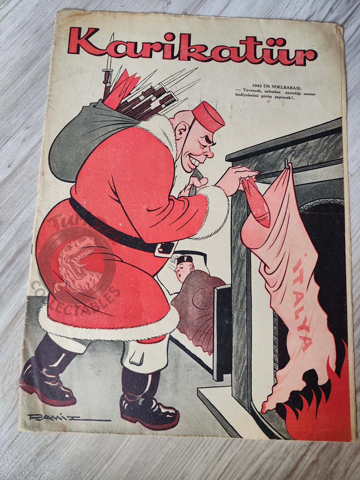 Karikatür 1942 Humor Magazine Turkish Turkey Santa Claus Italy WW2 era India