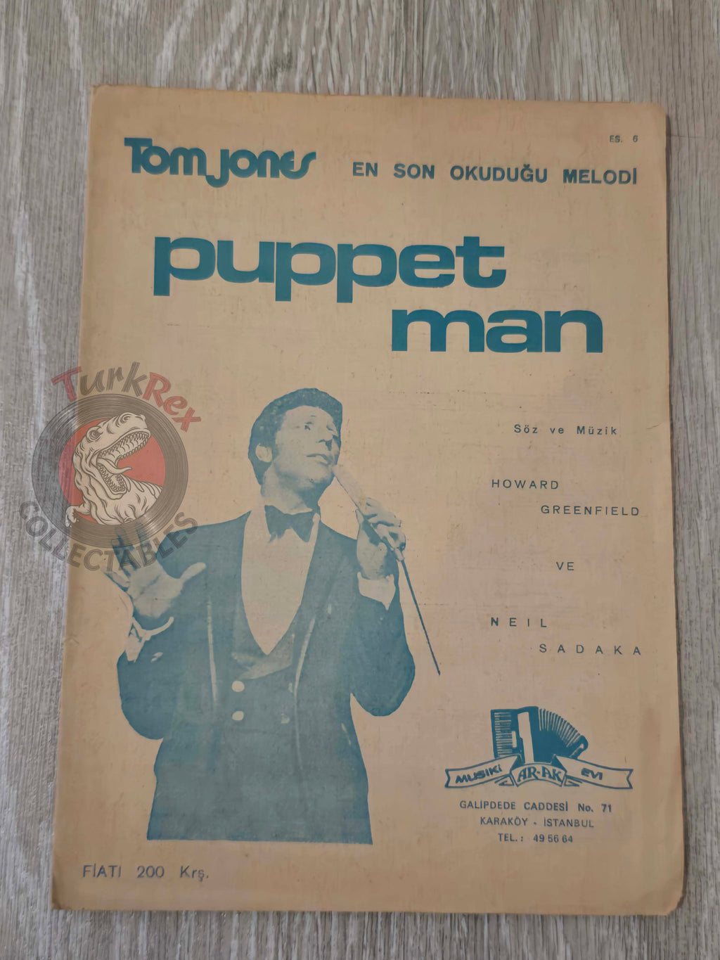 Tom Jones – Puppet Man Turkish Vintage Musical Notes Sheet Turkey