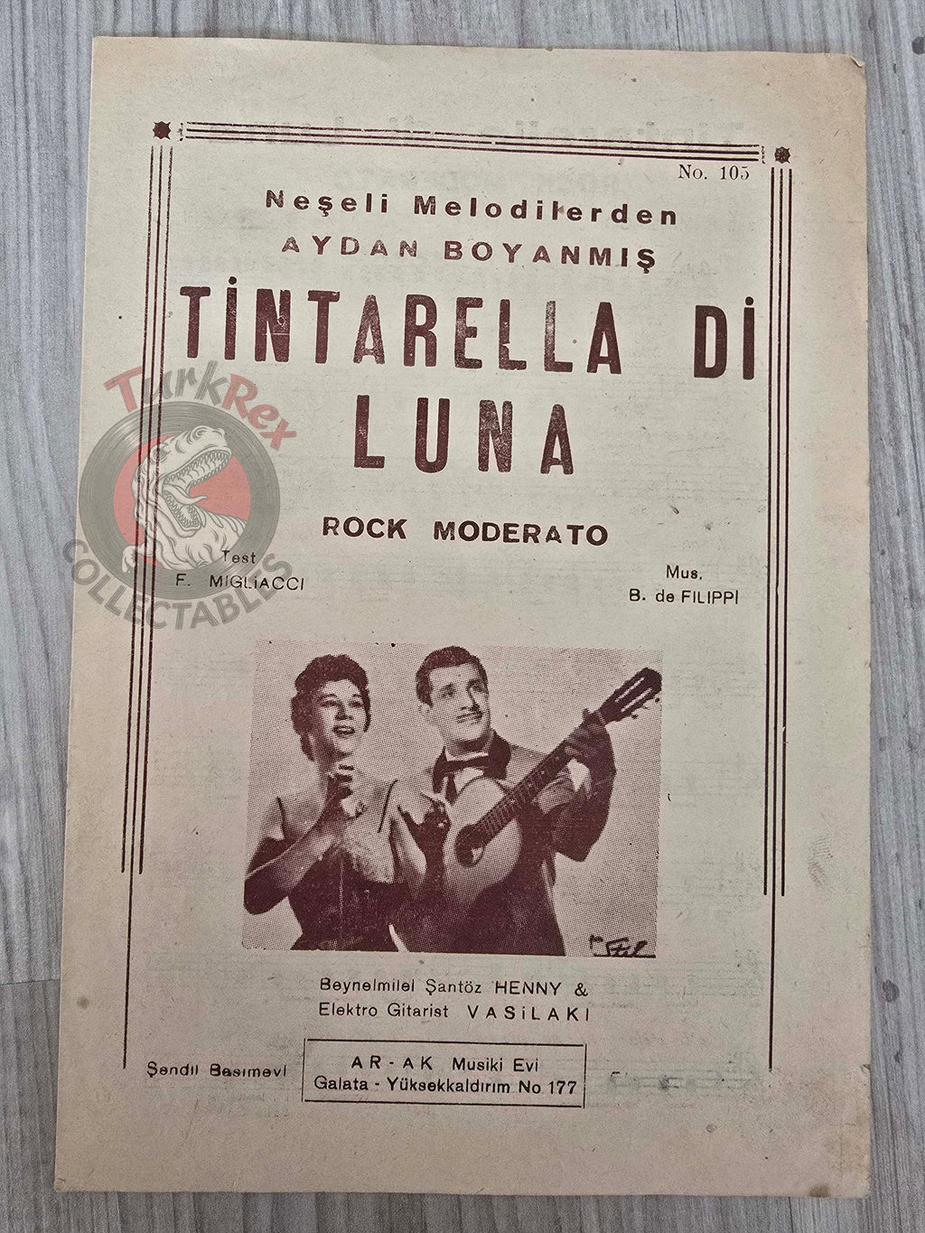 Mina Vasilaki Henny – Tintarella di Luna Turkish Vintage Musical Notes Sheet Turkey