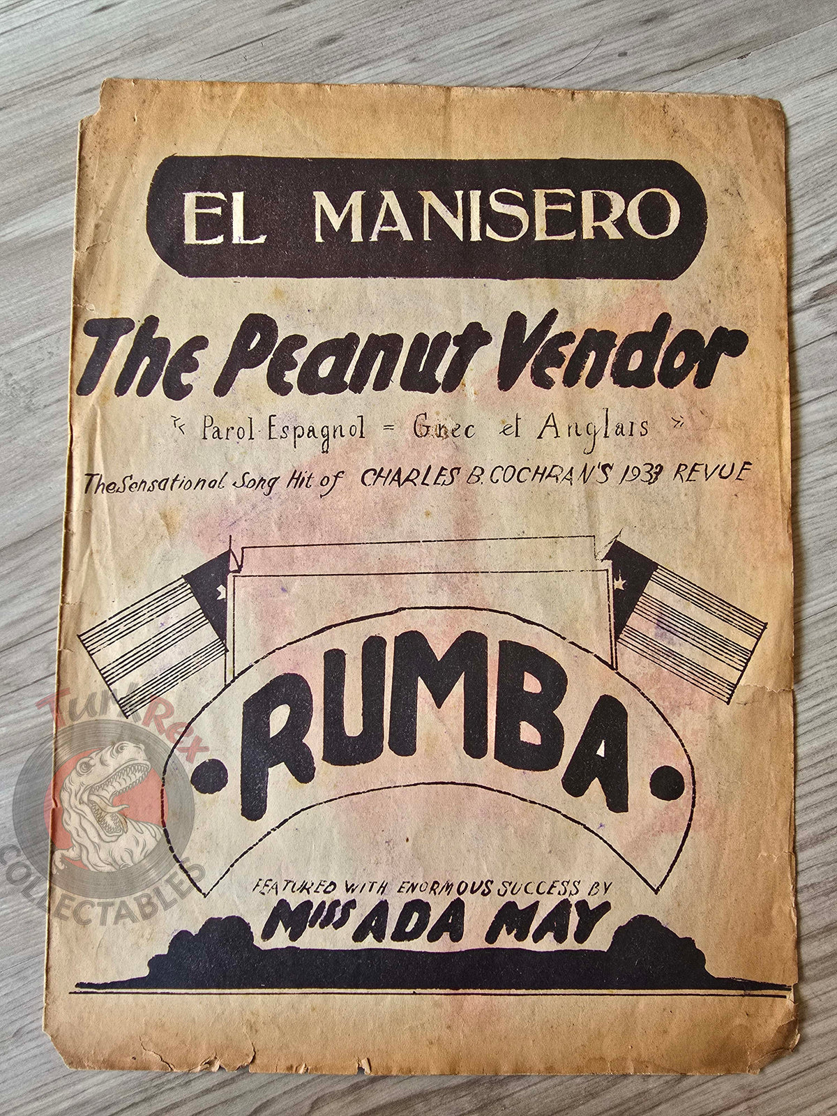 El Manisero (The Peanut Vendor) Greek Vintage Musical Notes Sheet Greece Michalis Gaitanos