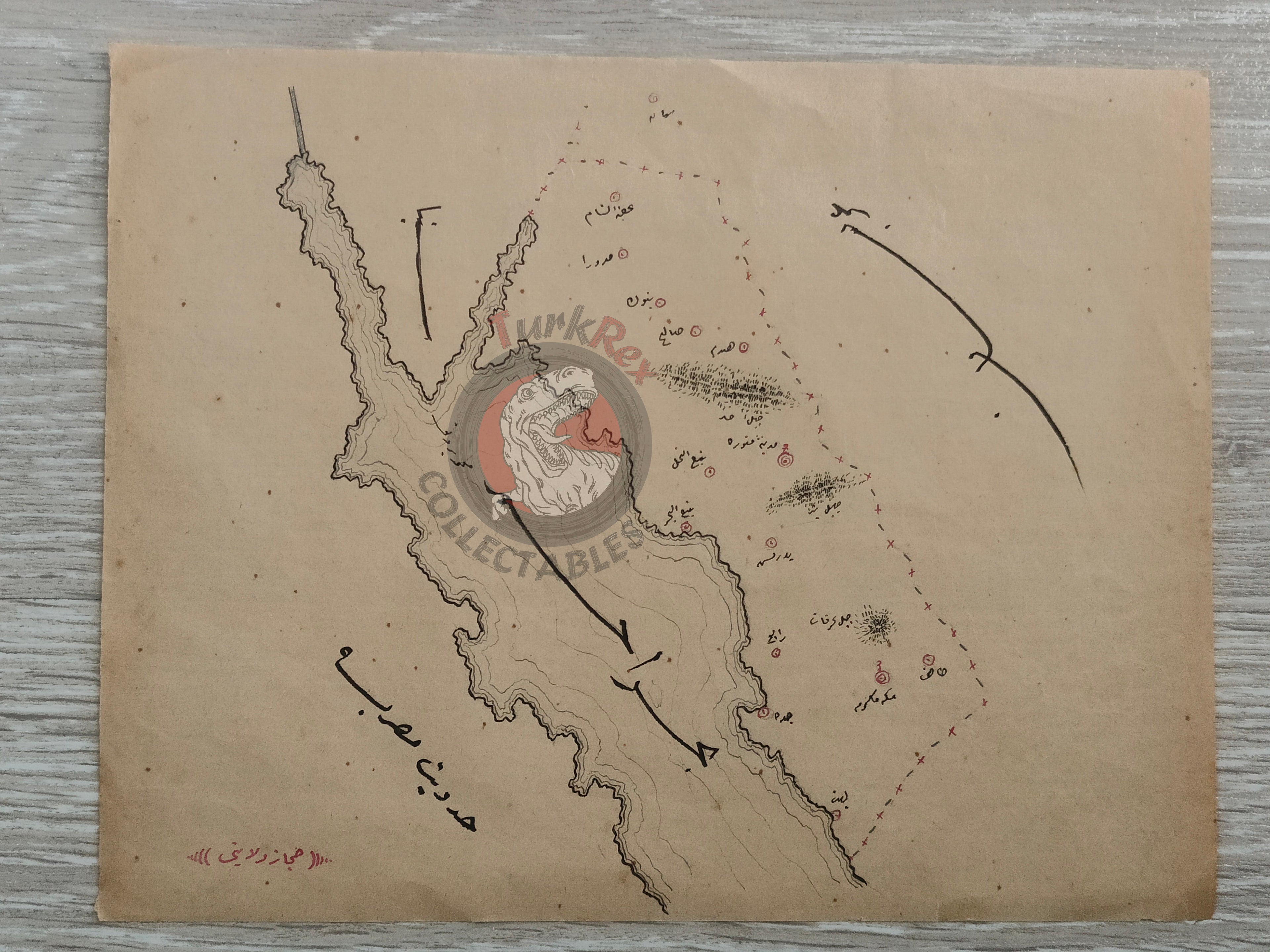 Ottoman Empire Hand-Drawn Map Hejaz Vilayet 1890s Manuscript Saudi Arabia Mecca Medina