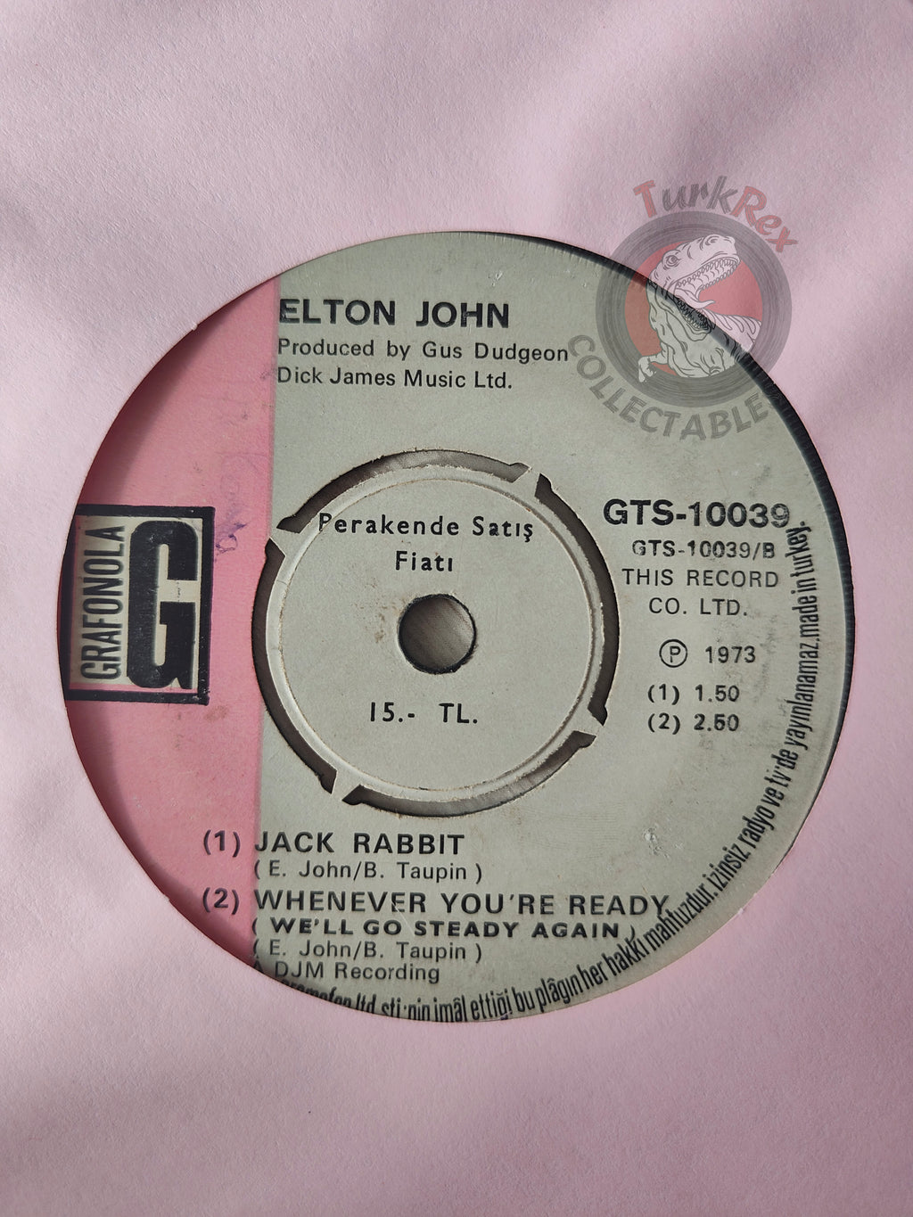 Elton John – Saturday Night's Alright For Fighting 7" Turkish Pressing Vinyl Turkey Edition