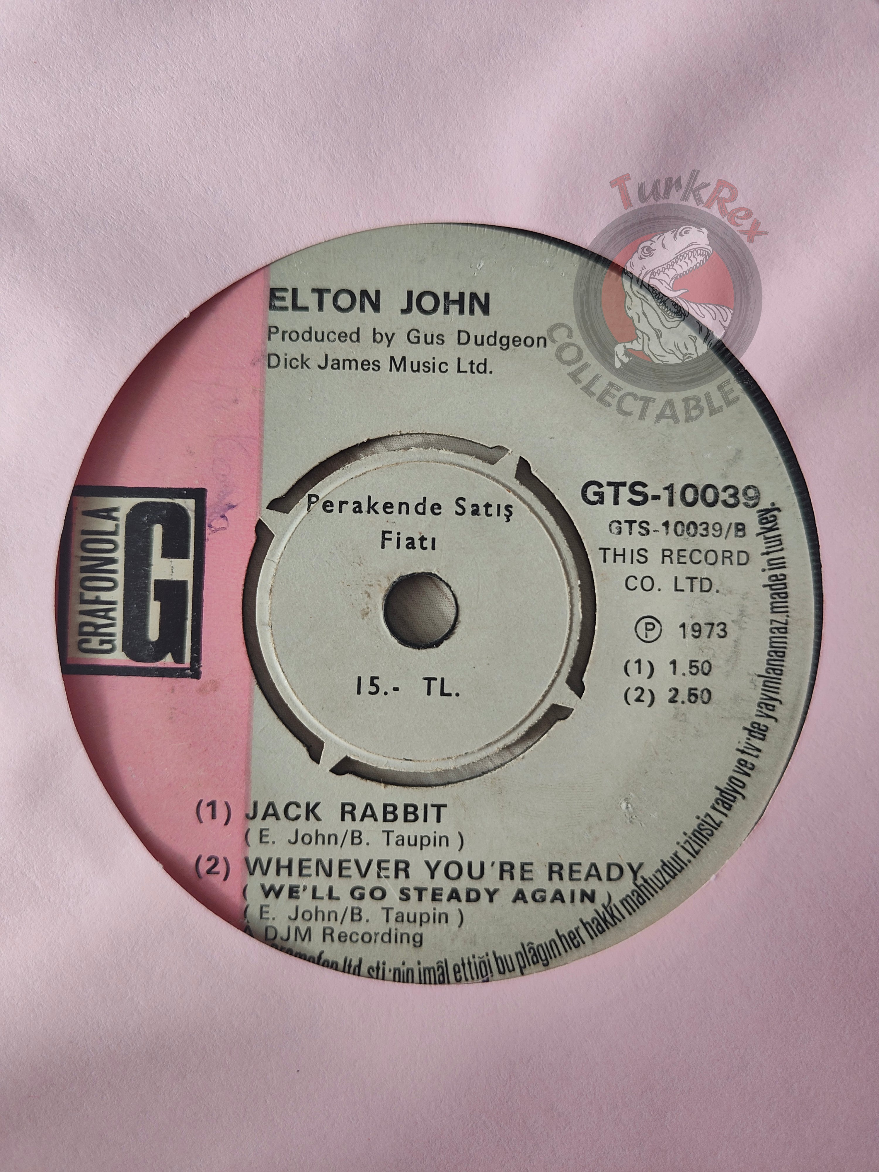 Elton John – Saturday Night's Alright For Fighting 7" Turkish Pressing Vinyl Turkey Edition