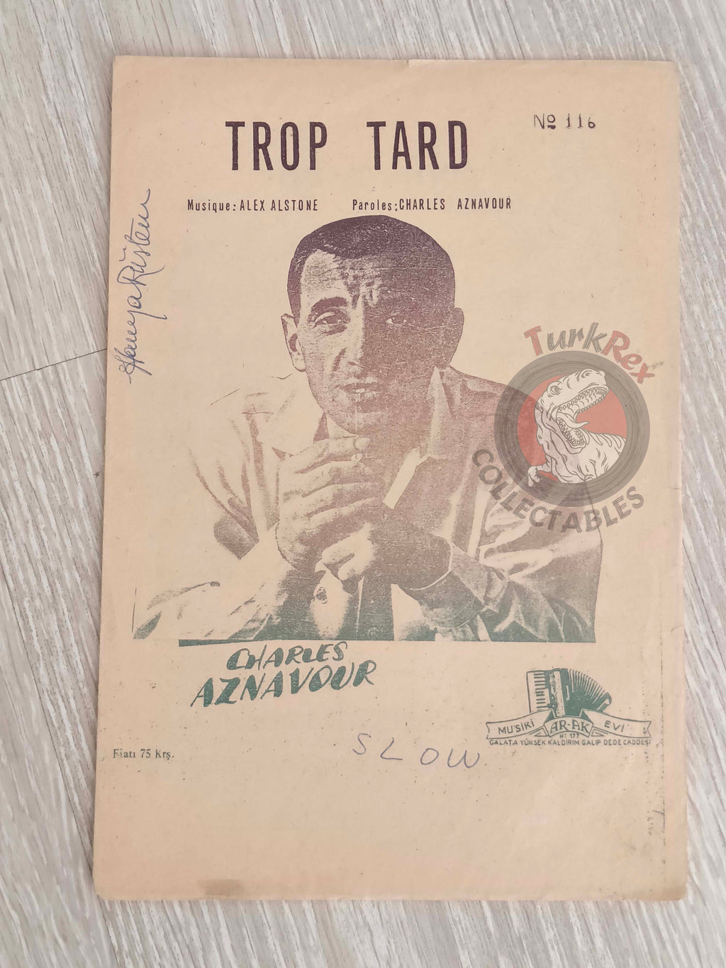 Charles Aznavour – Trop Tard Turkish Vintage Musical Notes Sheet Turkey