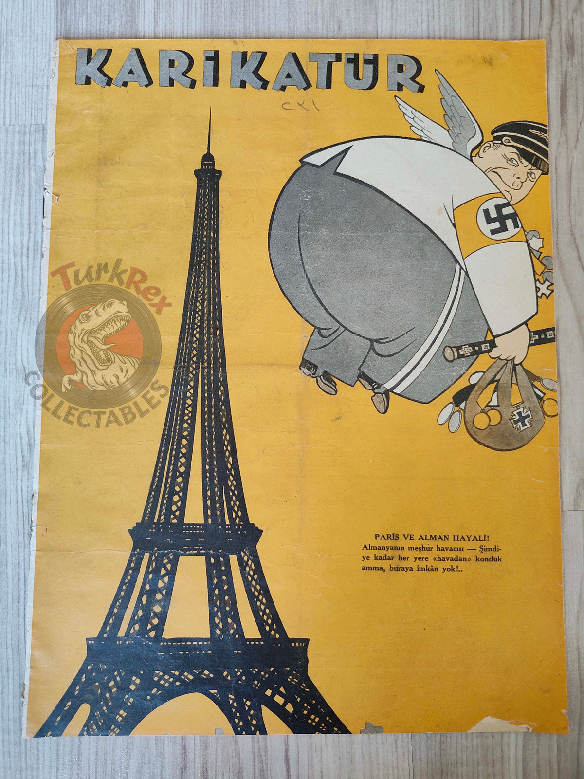 Karikatür 1940 Humor Magazine Turkish Turkey Paris Hermann Göring WW2 era  Roosevelt Mussolini