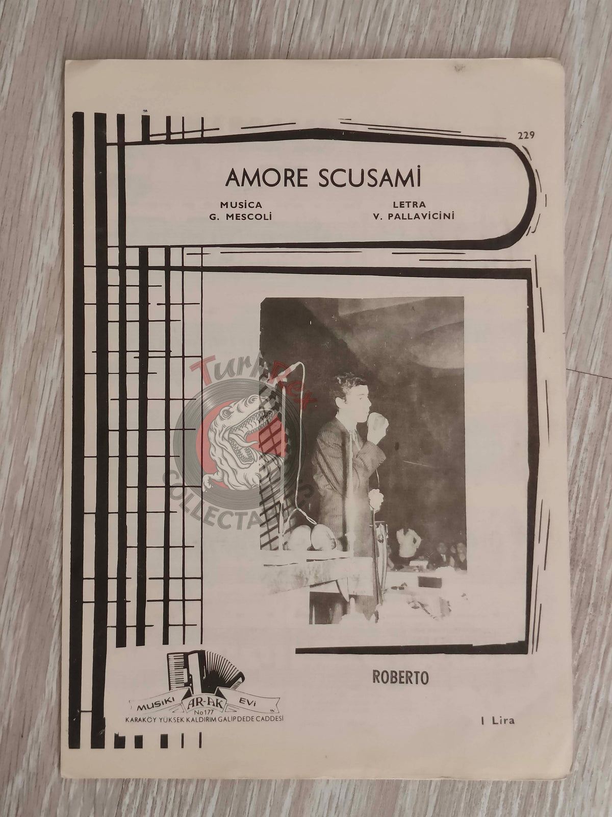 Roberto Bovo – Amore Scusami Turkish Vintage Musical Notes Sheet Turkey