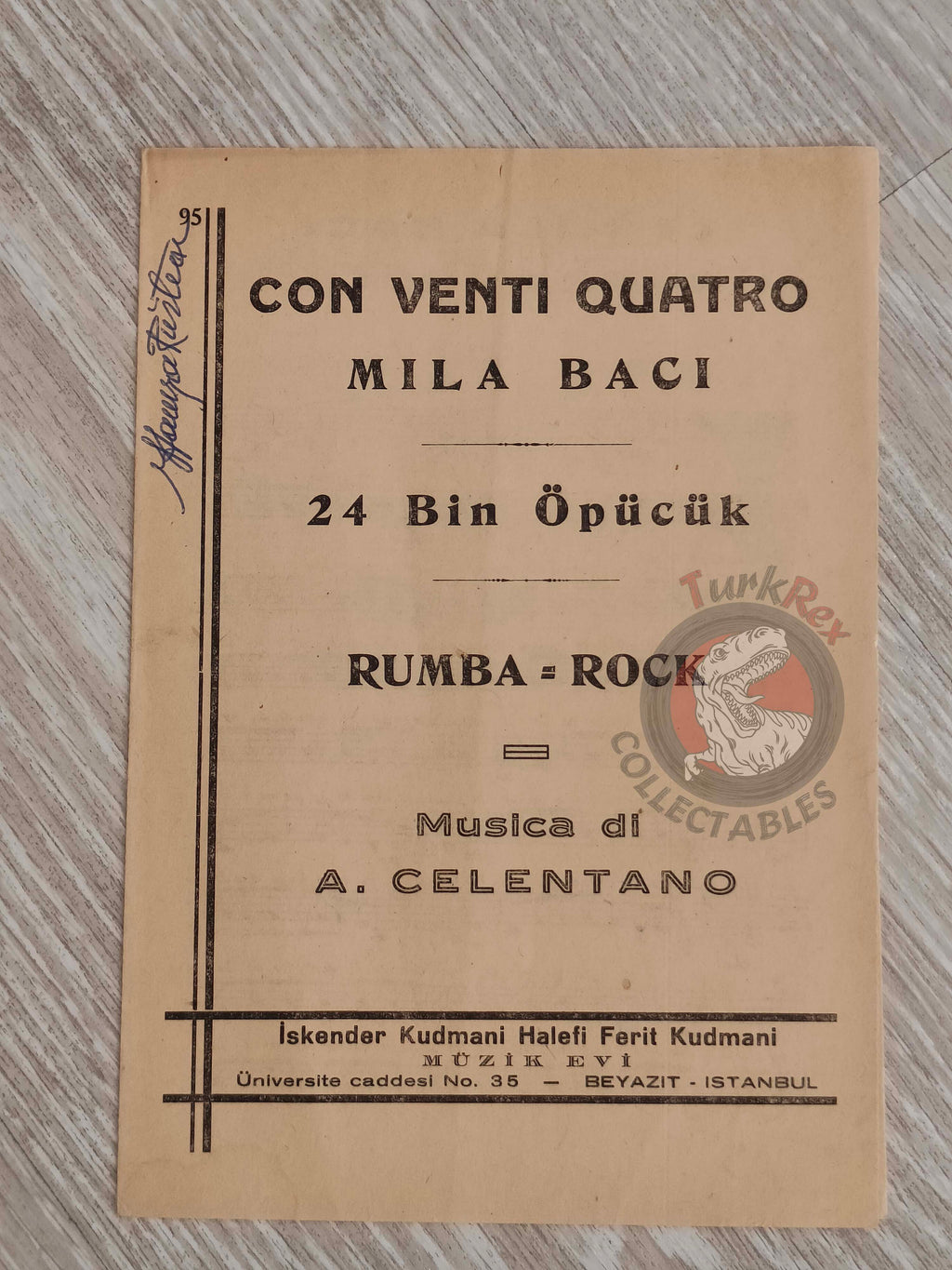 Adriano Celentano – Con Ventiquattro Mila Baci Turkish Vintage Musical Notes Sheet Turkey