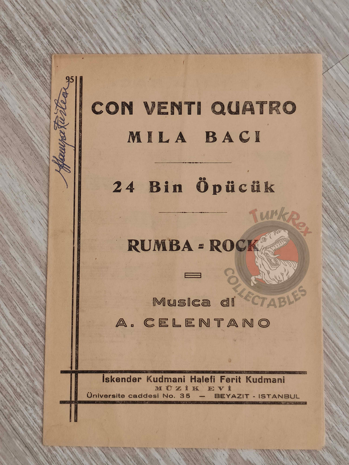 Adriano Celentano – Con Ventiquattro Mila Baci Turkish Vintage Musical Notes Sheet Turkey