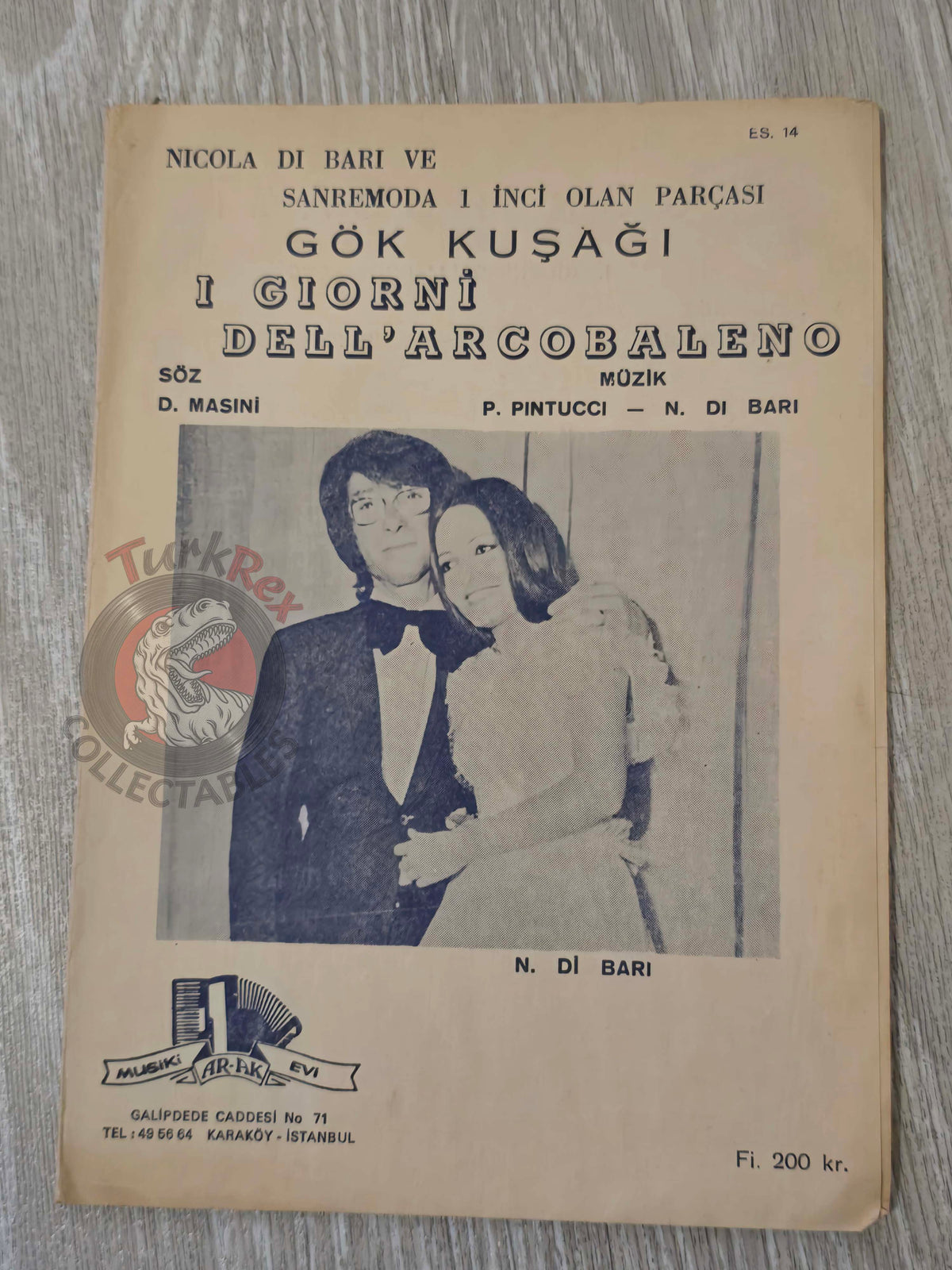 Nicola Di Bari – I Giorni dell’Arcobaleno Turkish Vintage Musical Notes Sheet Turkey Sanremo