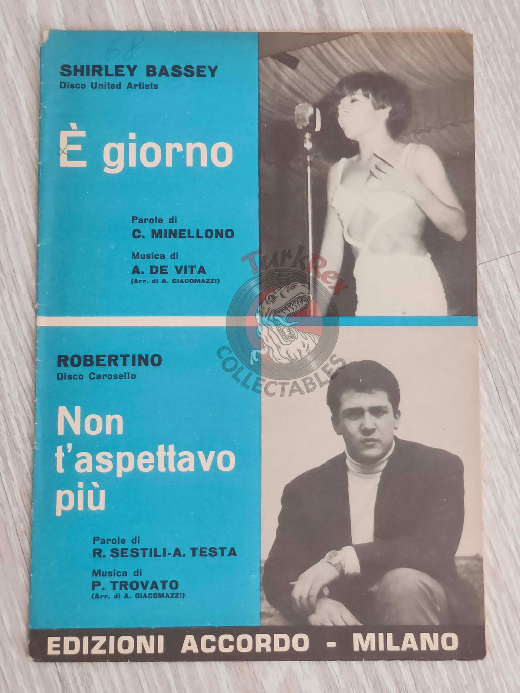 Shirley Bassey –  È Giorno Italian Vintage Musical Notes Sheet Italy Robertino