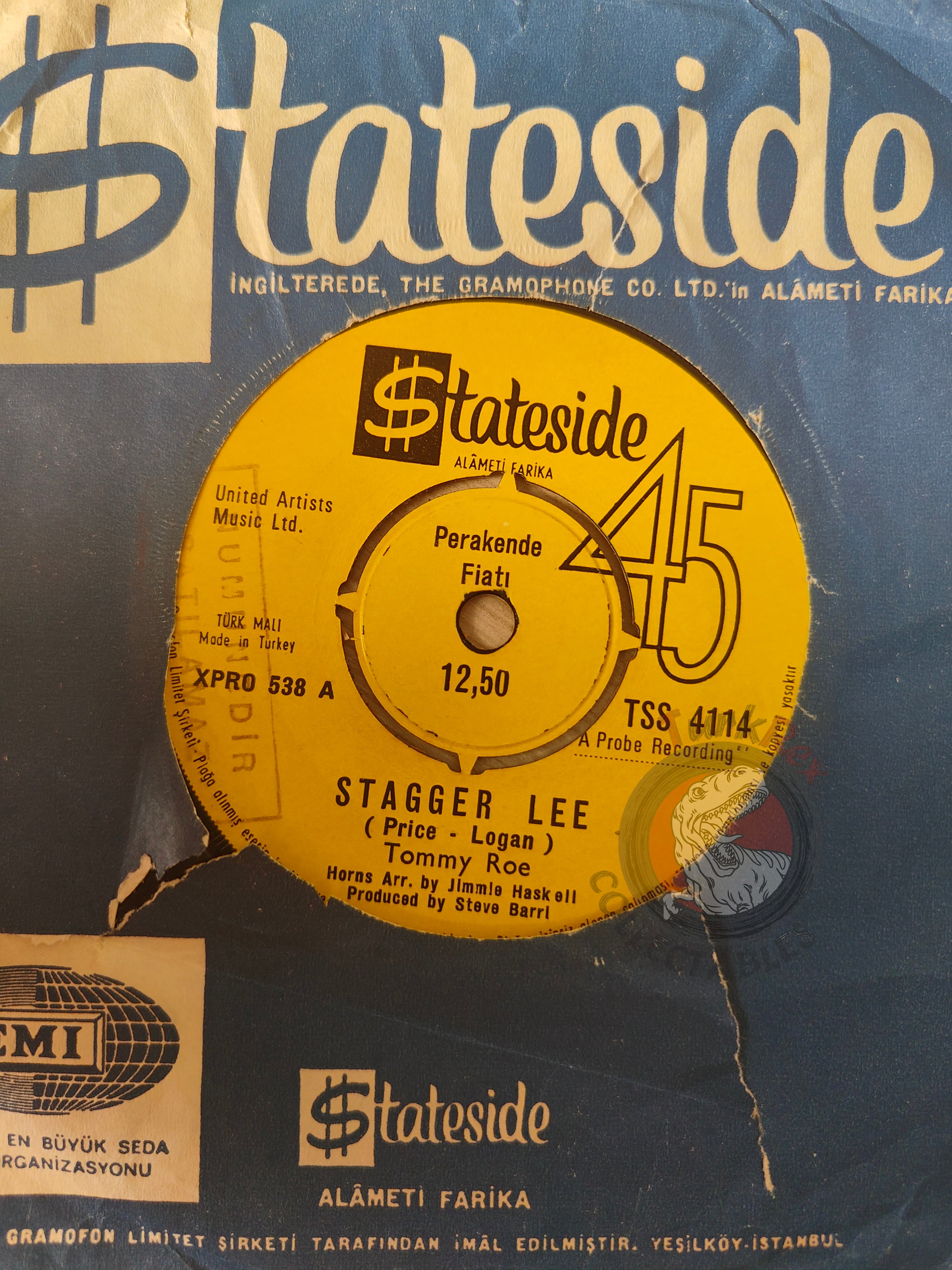 Tommy Roe – Stagger Lee 7" Promo Turkish Pressing Vinyl Turkey Edition