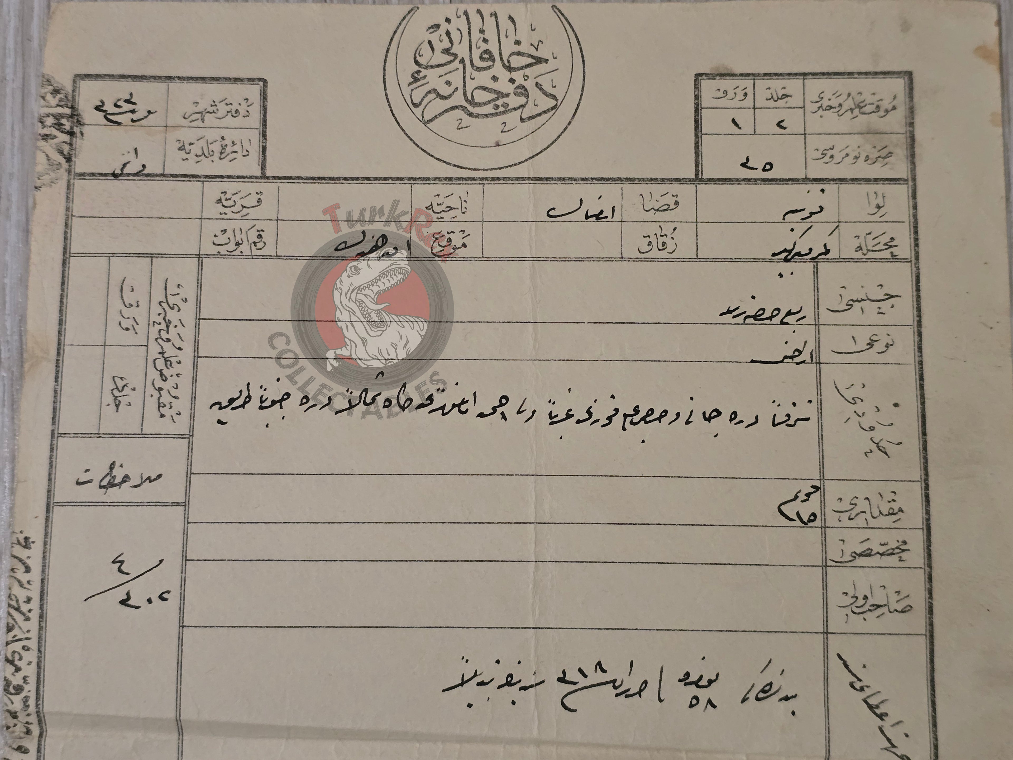 Ottoman 1907 Land Deed Farmland in Konya Ermenek Title Deed