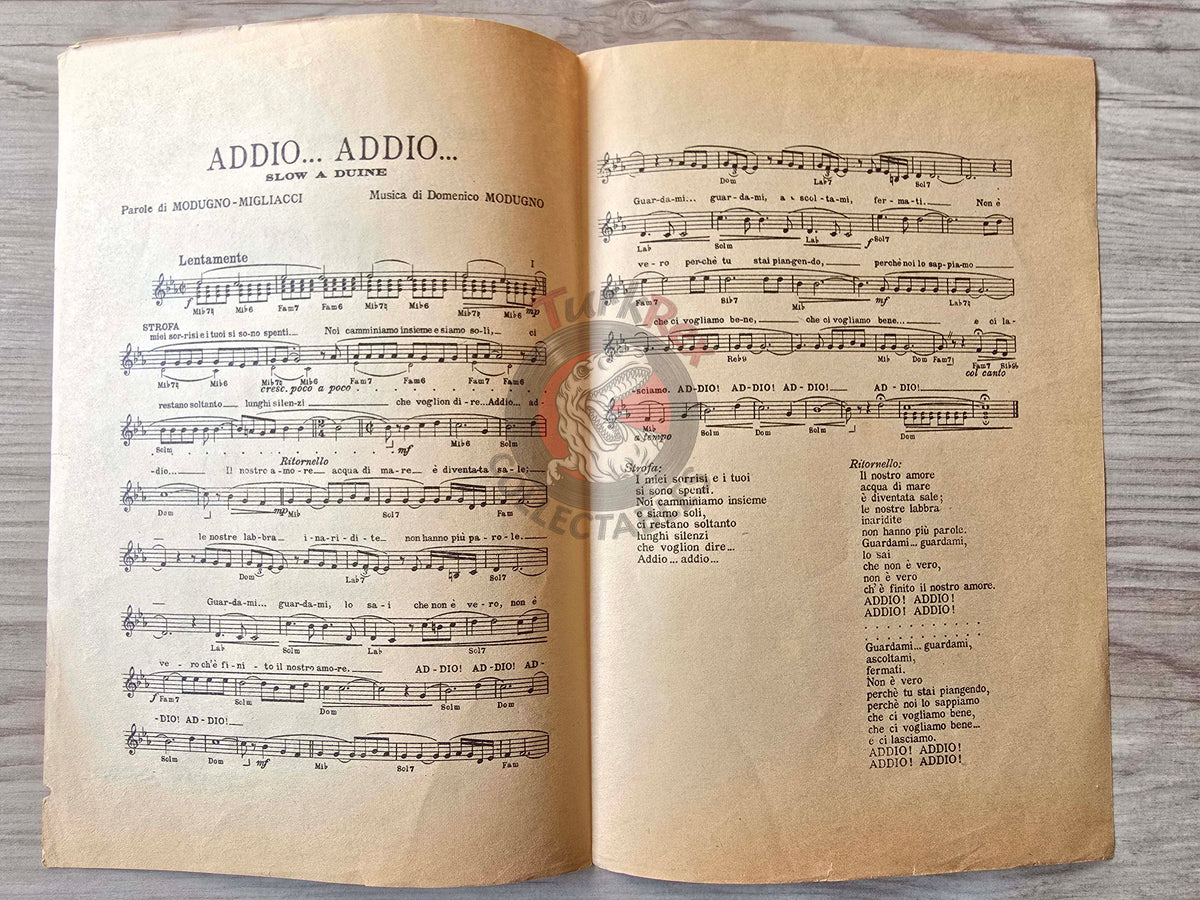 Domenico Modugno – Addio Addio Turkish Vintage Musical Notes Sheet Turkey Sanremo