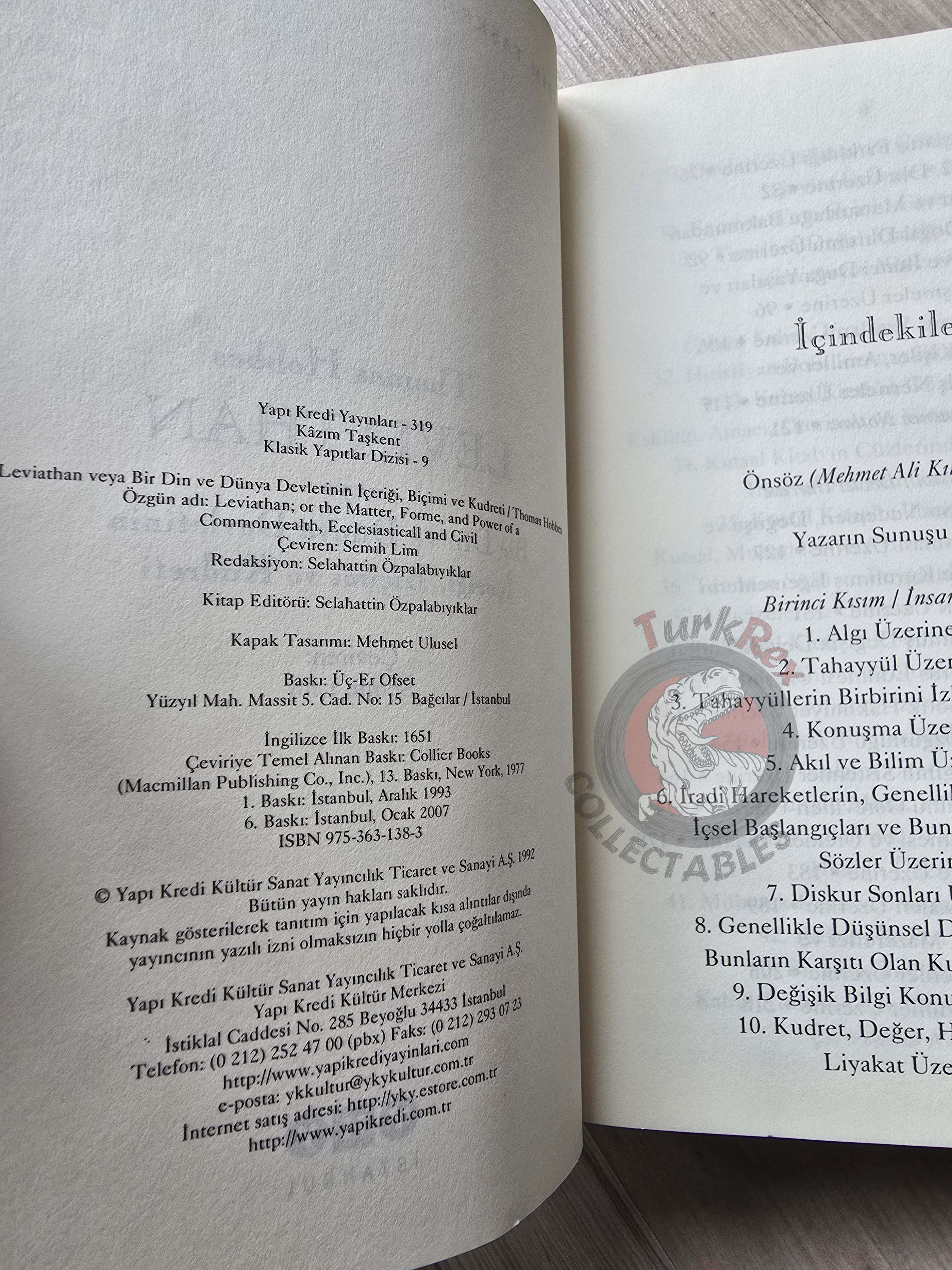 Thomas Hobbes – Leviathan 2007 Turkish Book Turkey