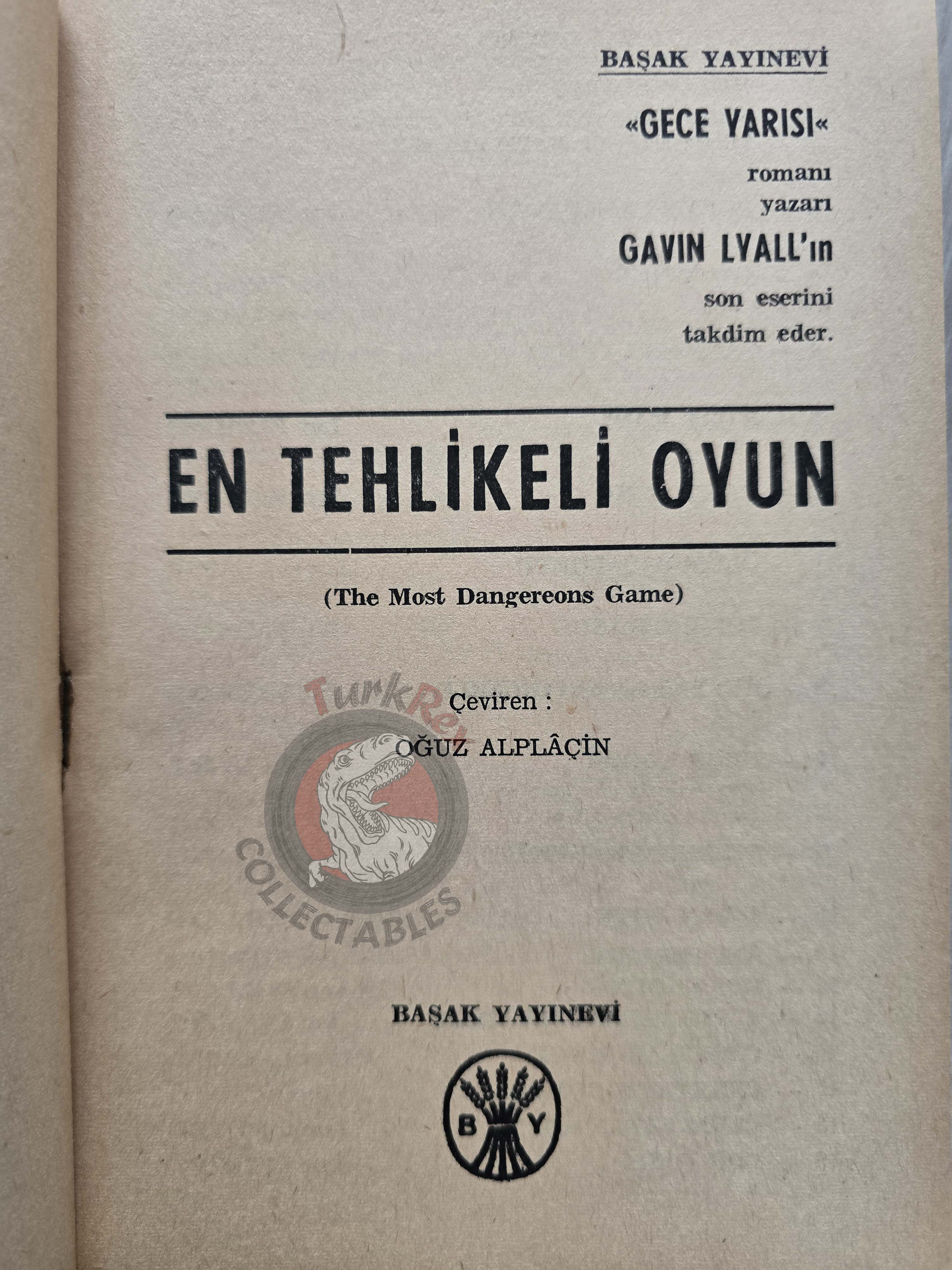 Gavin Lyall – The Most Dangerous Game 1967 1st Turkish Book Turkey