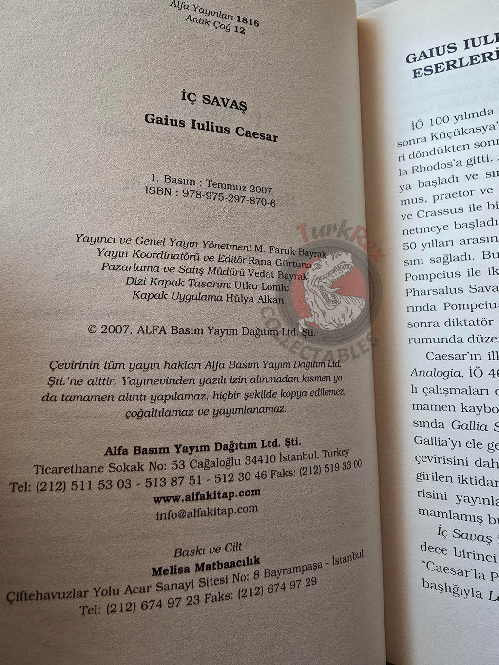 Gaius Julius Caesar – The Civil War 2007 Turkish Book Turkey