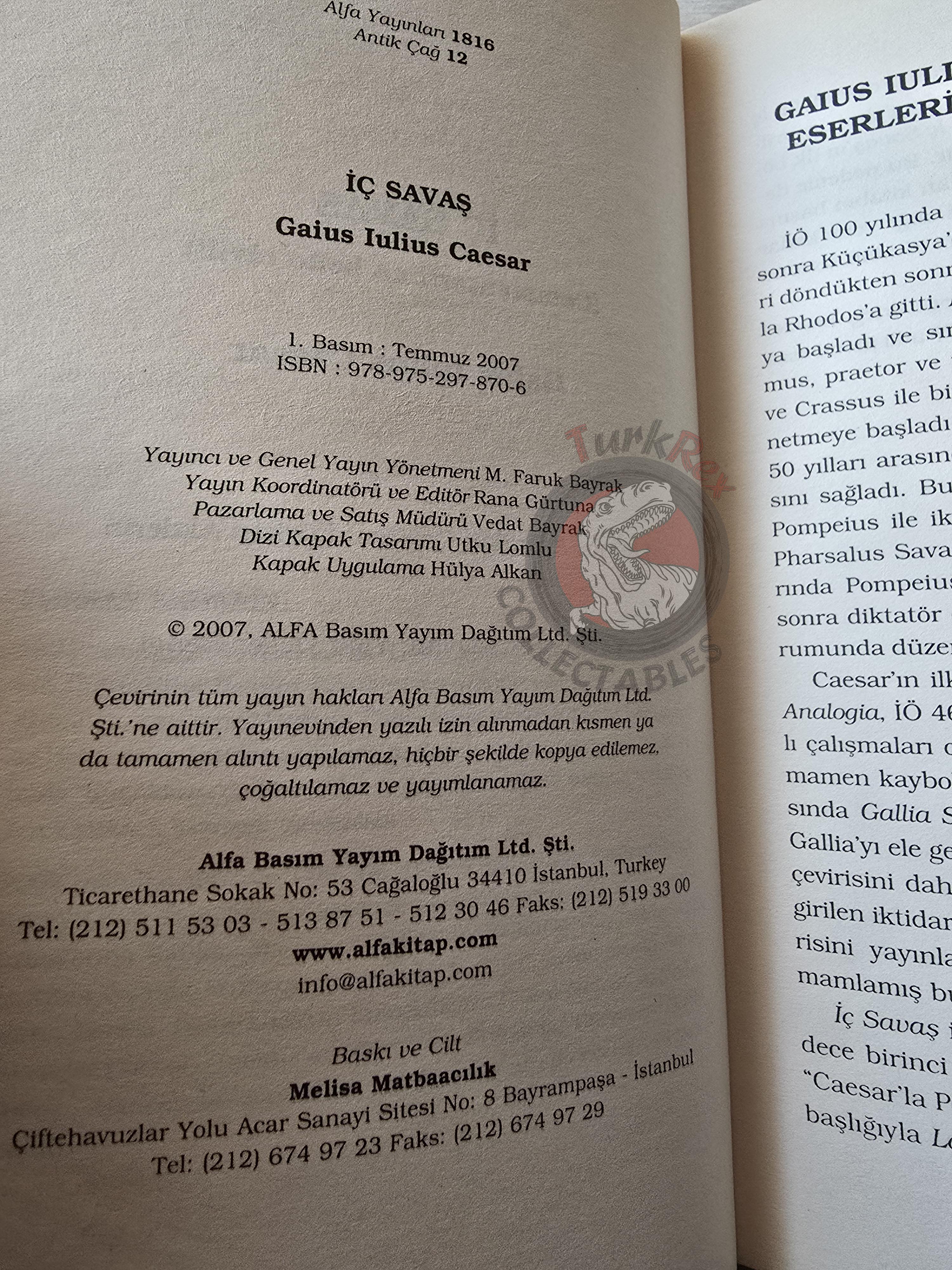Gaius Julius Caesar – The Civil War 2007 Turkish Book Turkey