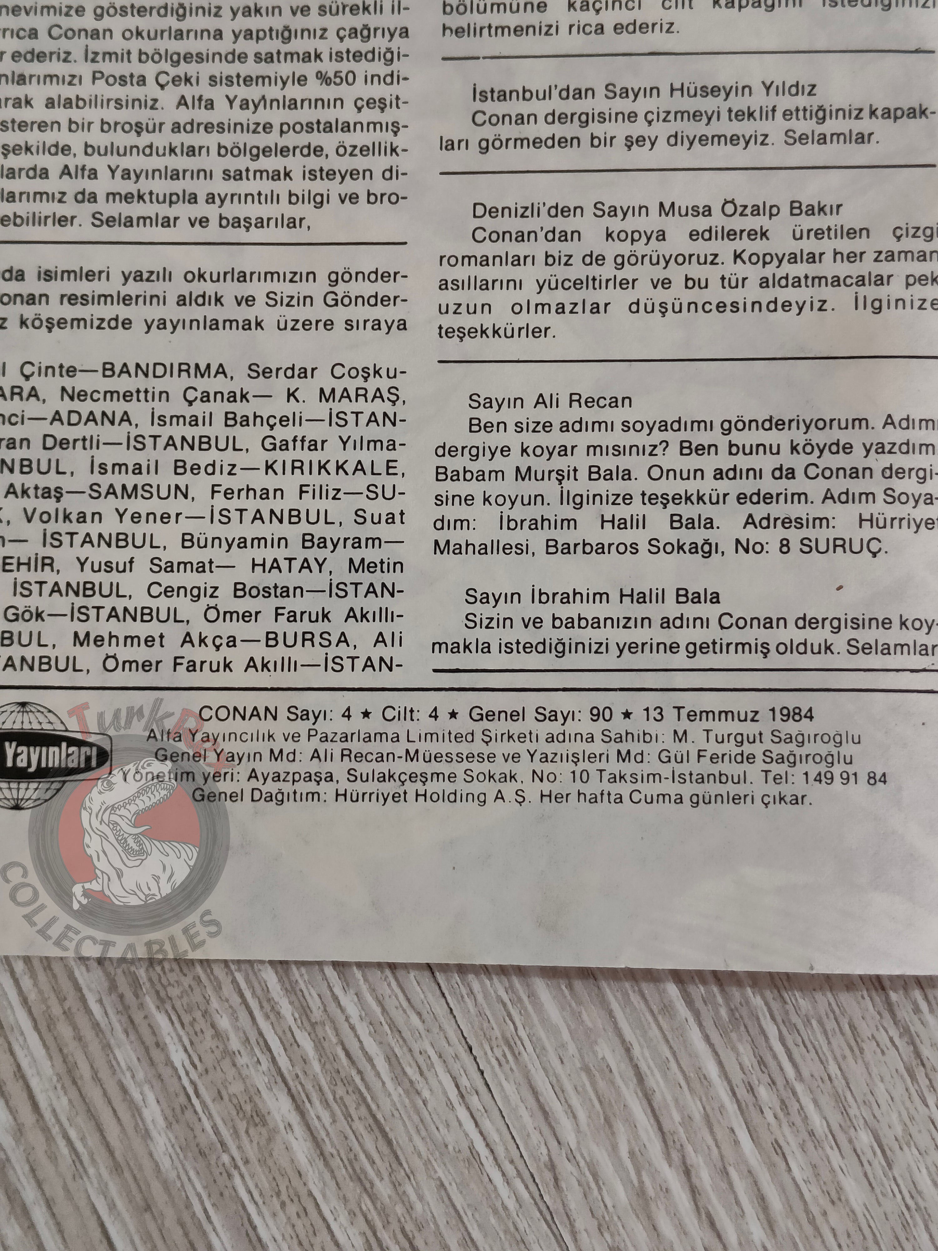 Conan #4 Turkish Comic Turkey Conan the Barbarian #61 Amra 1984
