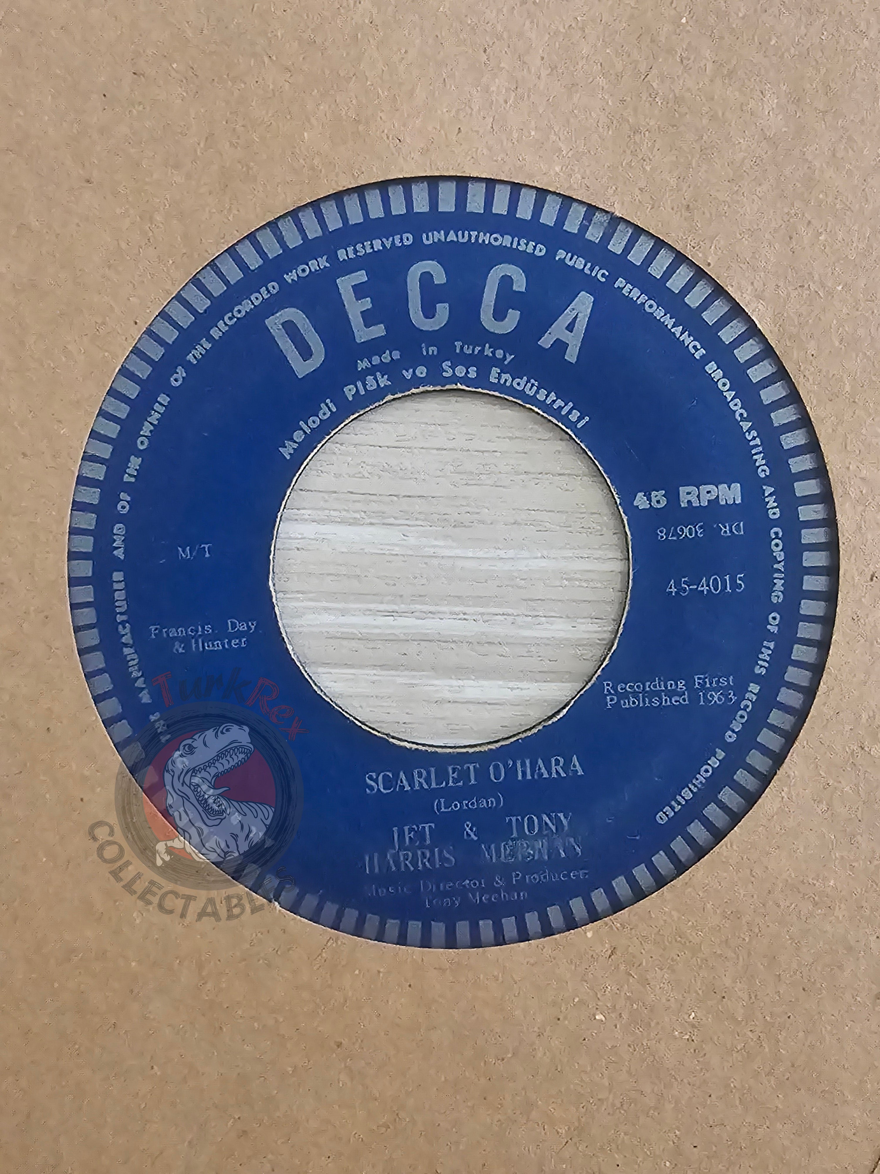 Jet Harris & Tony Meehan – Scarlet O'Hara 7" Turkish Pressing Vinyl Turkey Edition