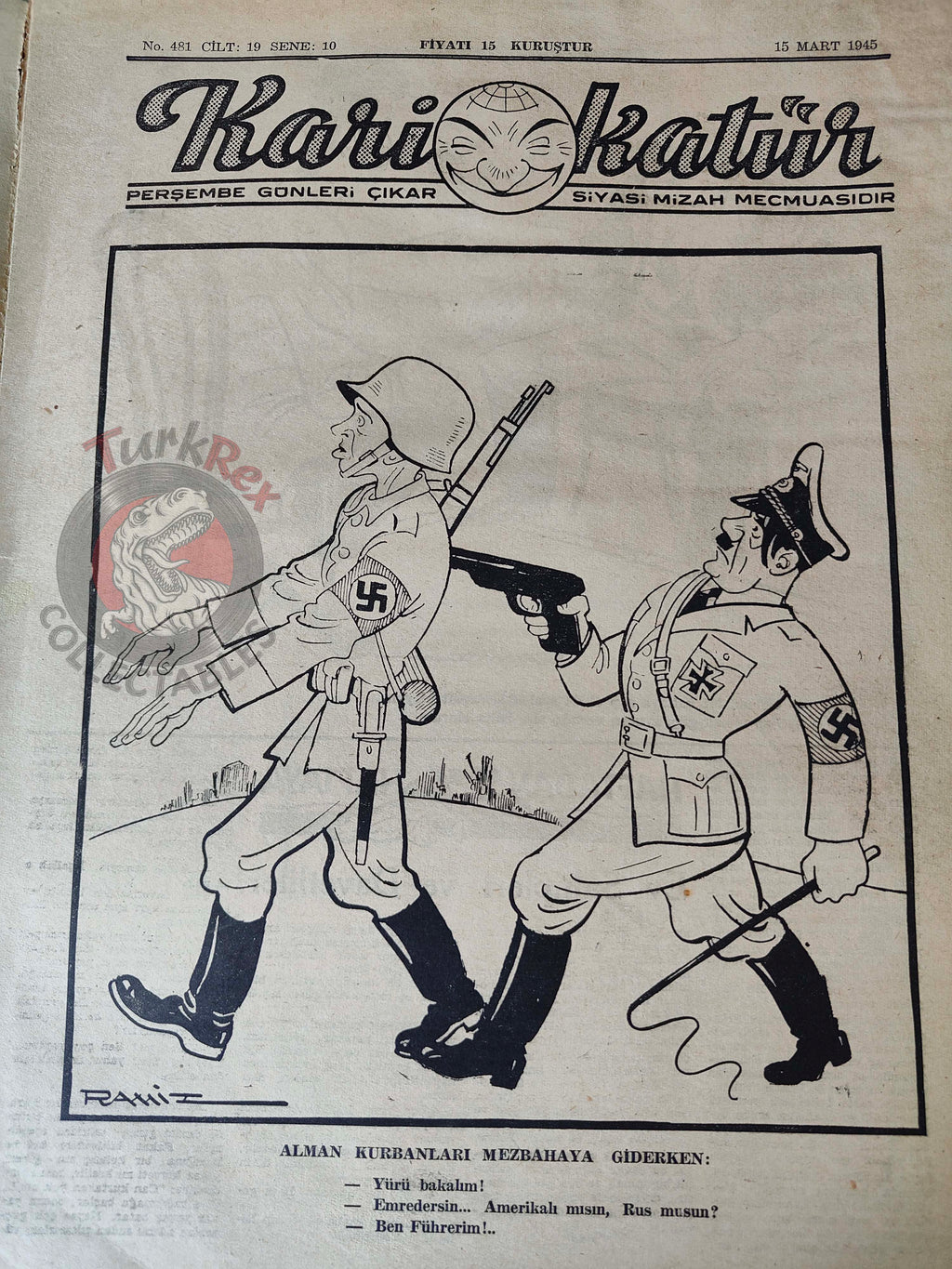 Karikatür 1945 Humor Magazine Turkish Turkey Winston Churchill France WW2 era German San Francisco Conference