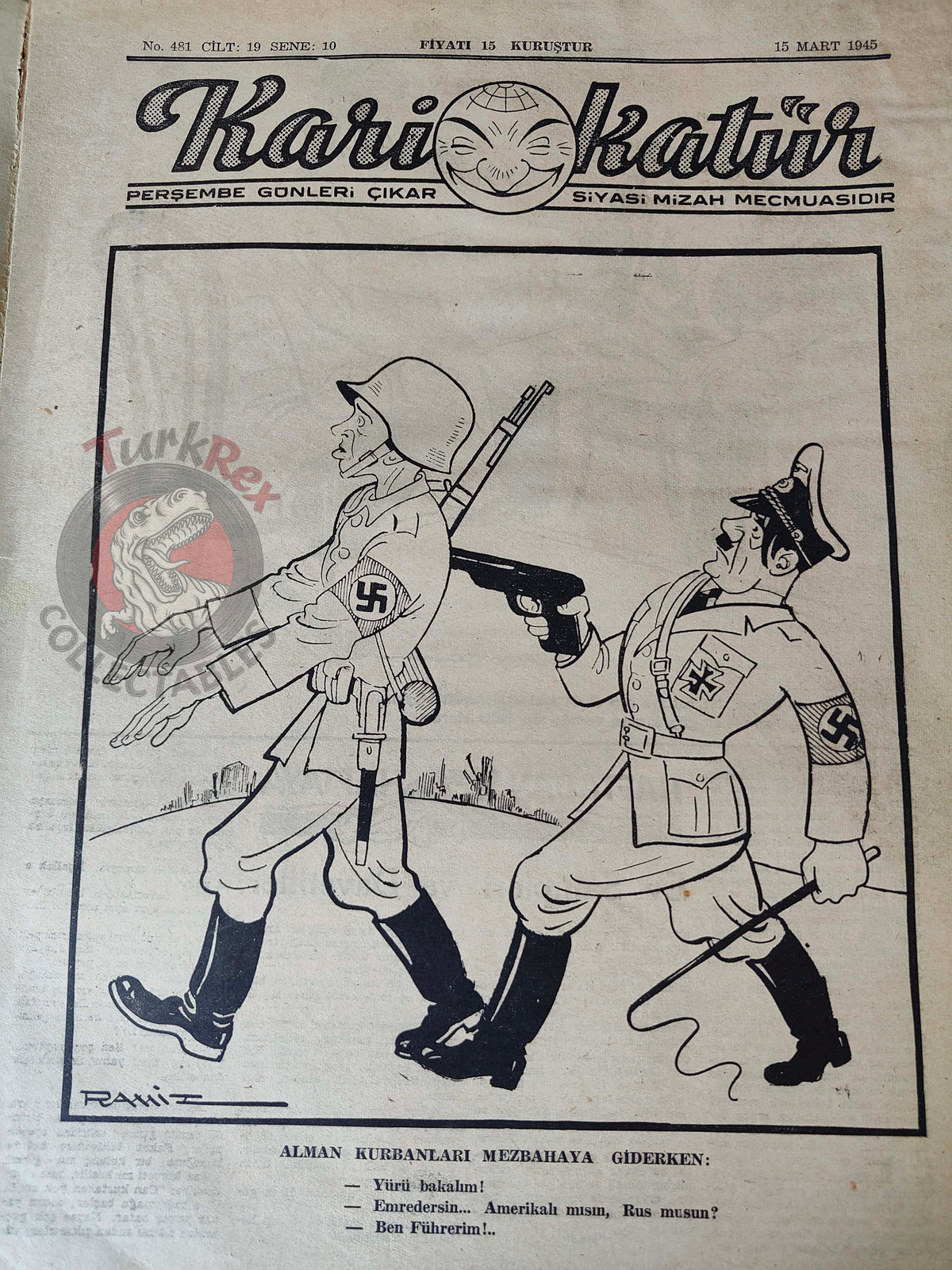 Karikatür 1945 Humor Magazine Turkish Turkey Winston Churchill France WW2 era German San Francisco Conference