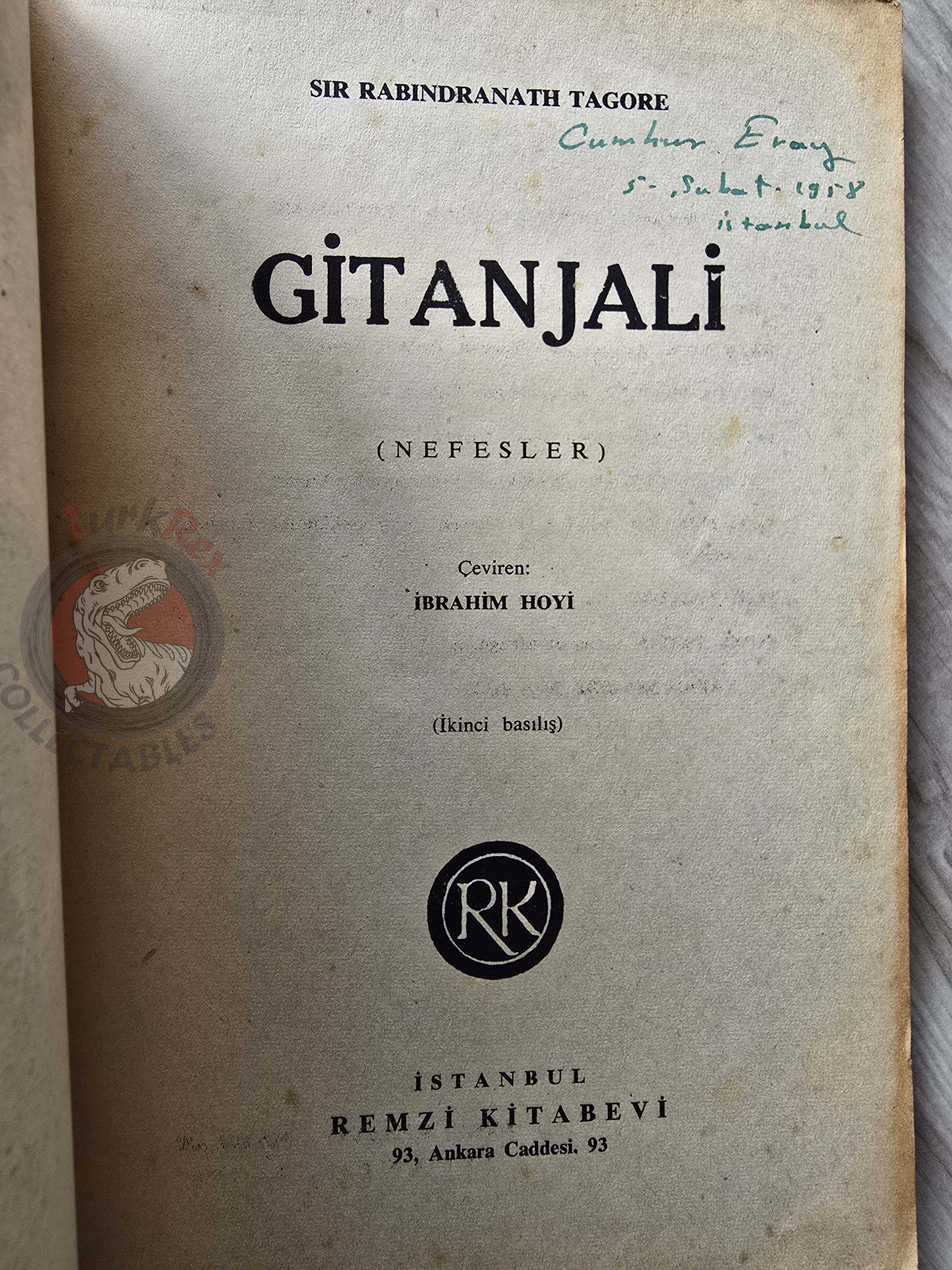 Rabindranath Tagore – Gitanjali: Song Offerings 1953 Turkish Book Turkey