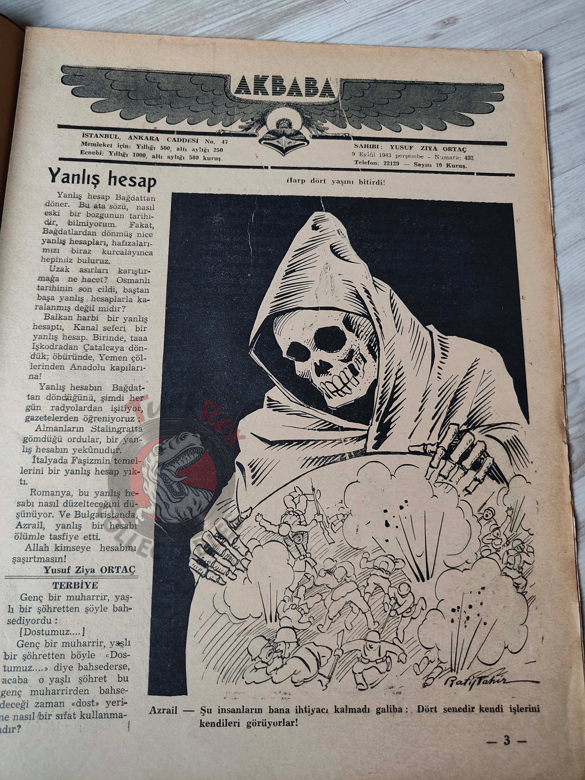 Akbaba 1943 Humor Magazine Turkish Turkey The Barrel of War Germany WW2 era Russia Ukraine